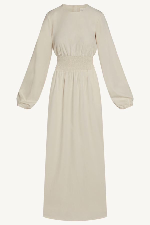 Smocked Waist Dress - Bone Abayas Veiled 