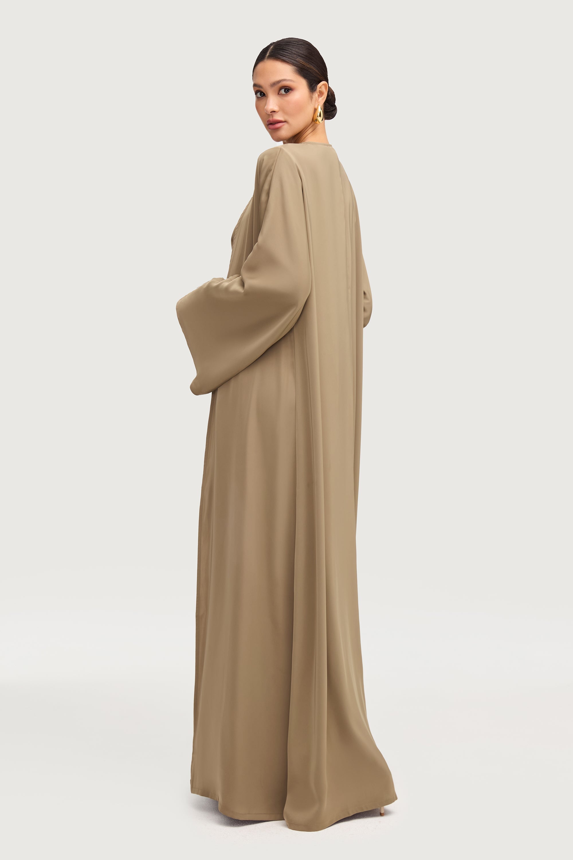 Sofia Satin Open Abaya - Desert Palm Abayas Veiled 