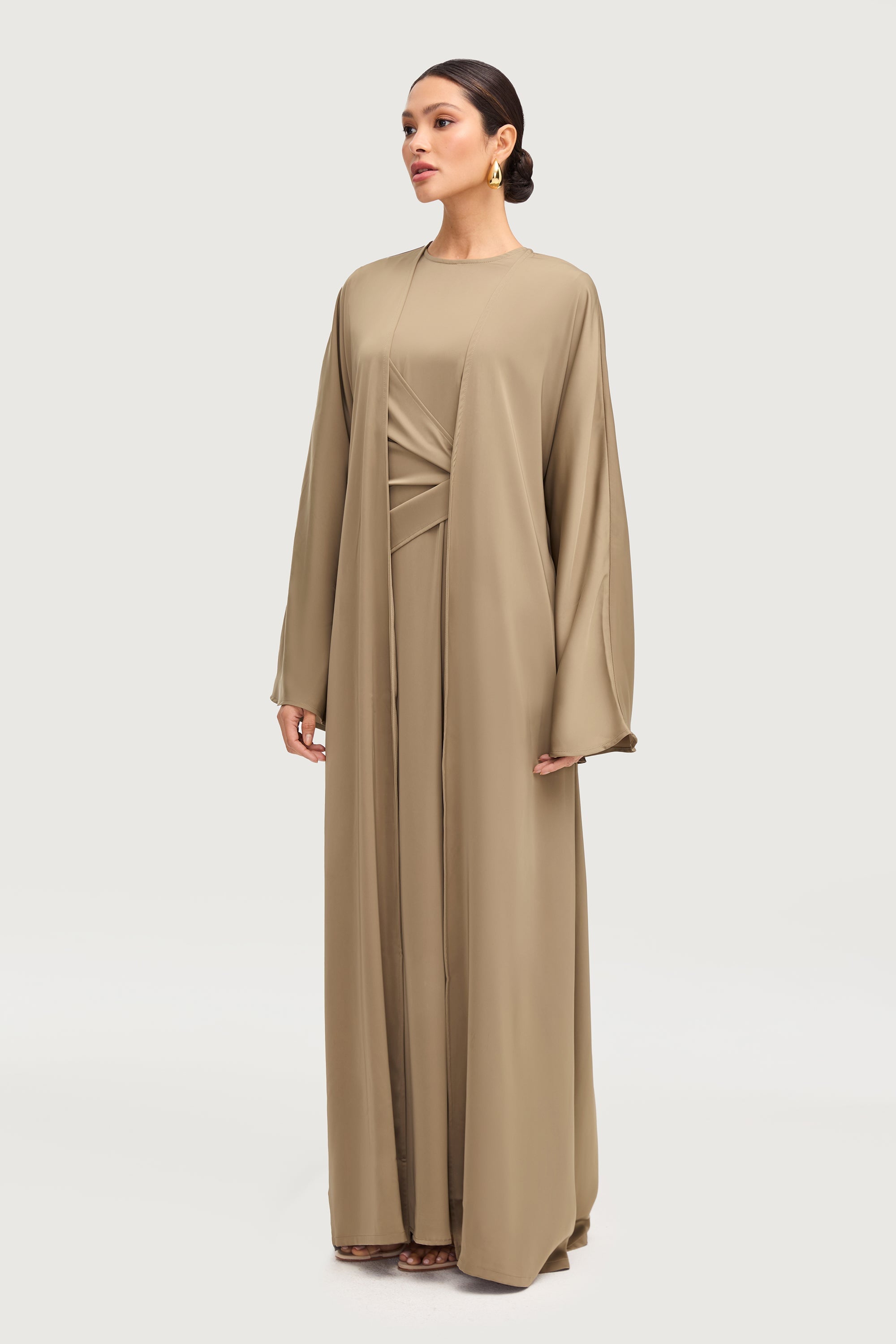 Sofia Satin Open Abaya - Desert Palm Abayas Veiled 