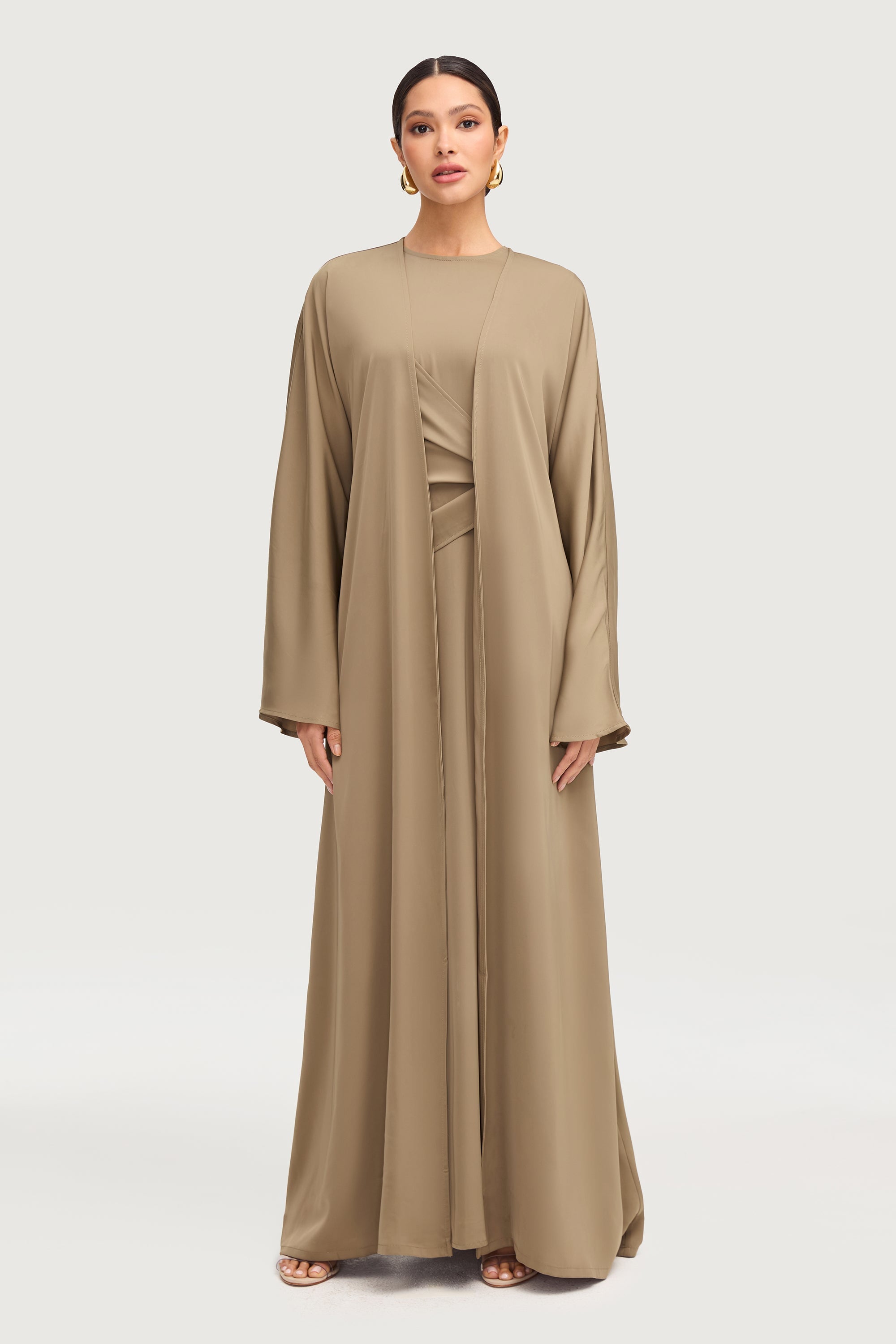 Sofia Satin Open Abaya - Desert Palm Abayas Veiled 