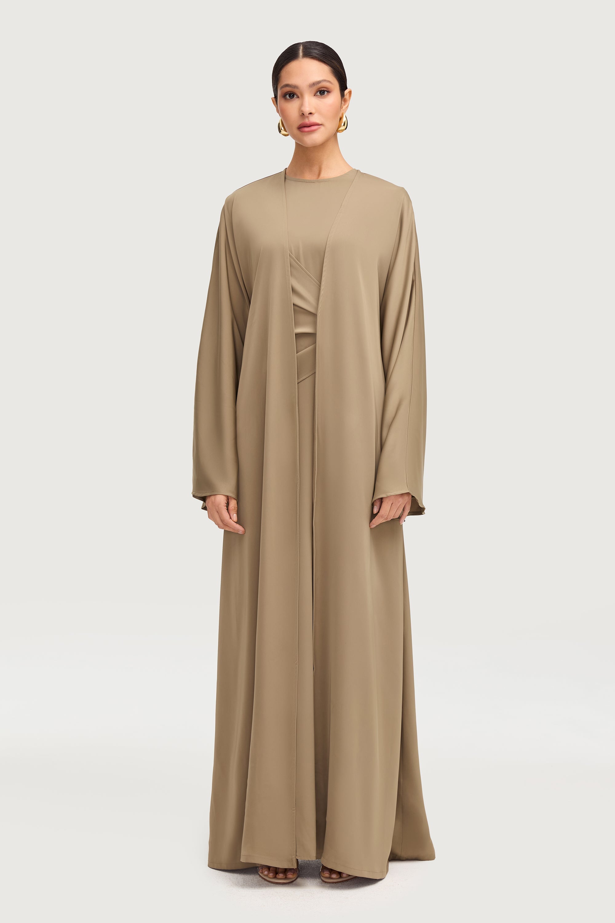 Sofia Satin Open Abaya - Desert Palm Abayas Veiled 