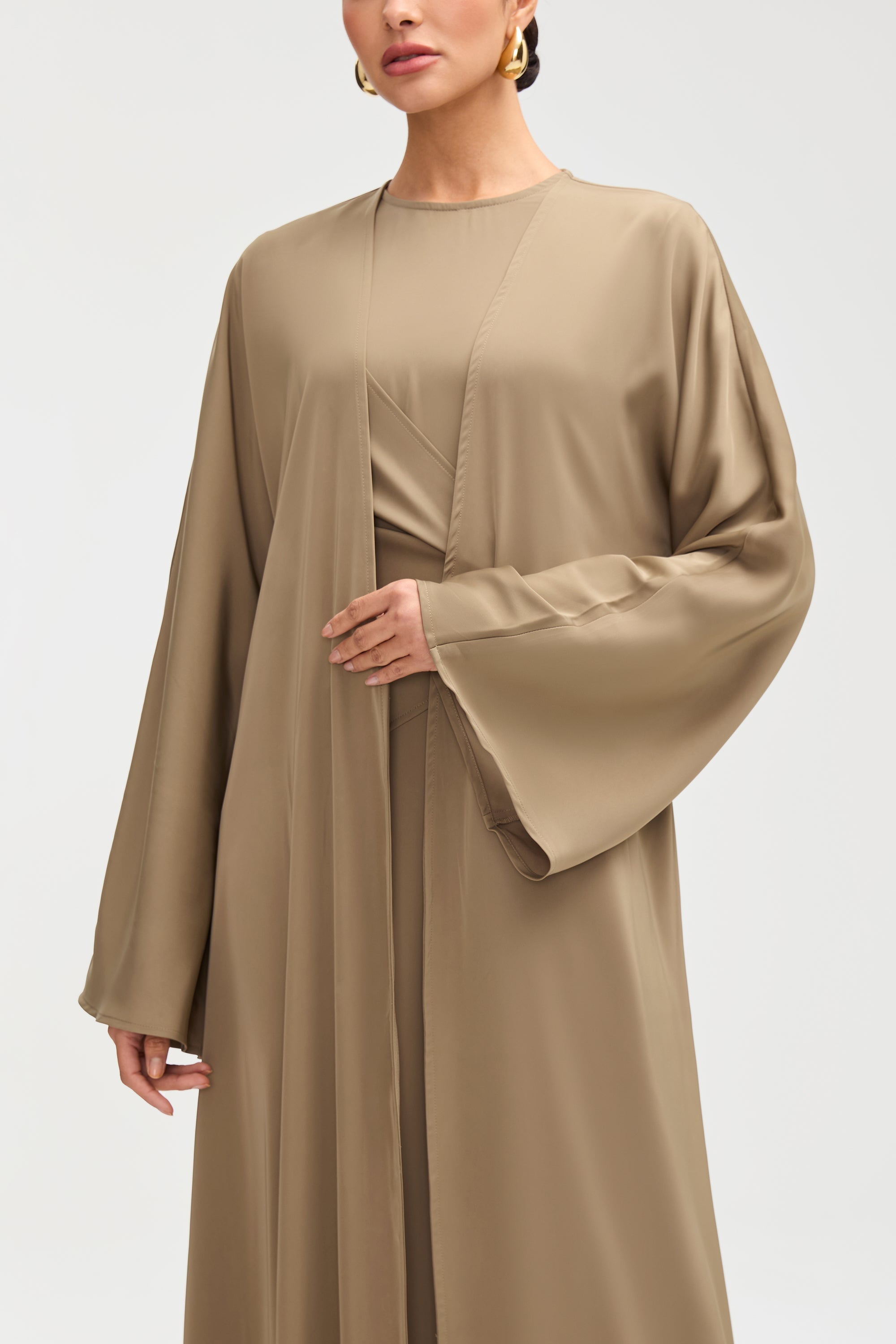 Sofia Satin Open Abaya - Desert Palm Abayas Veiled 