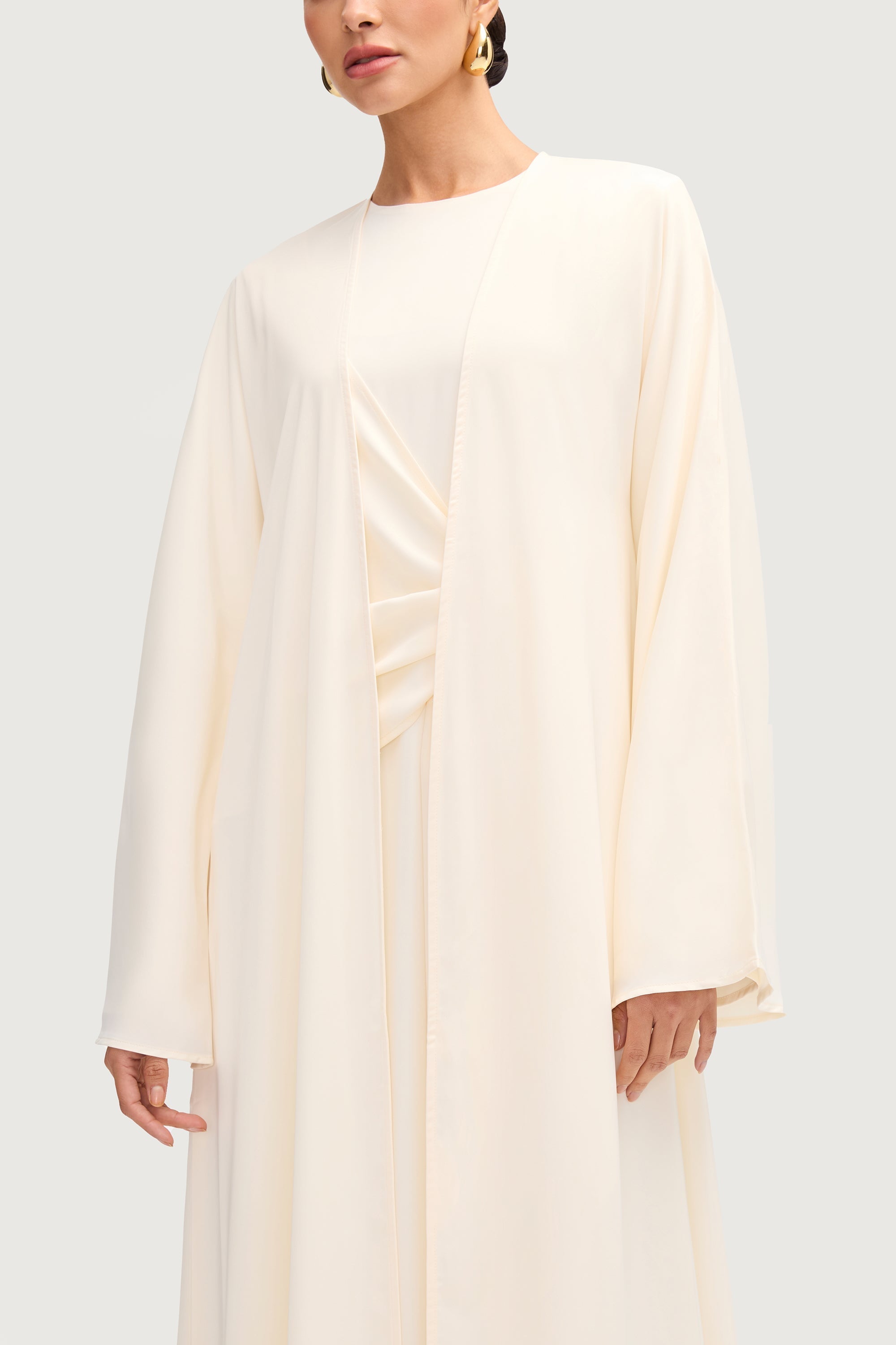 Sofia Satin Open Abaya - Off White Abayas Veiled 