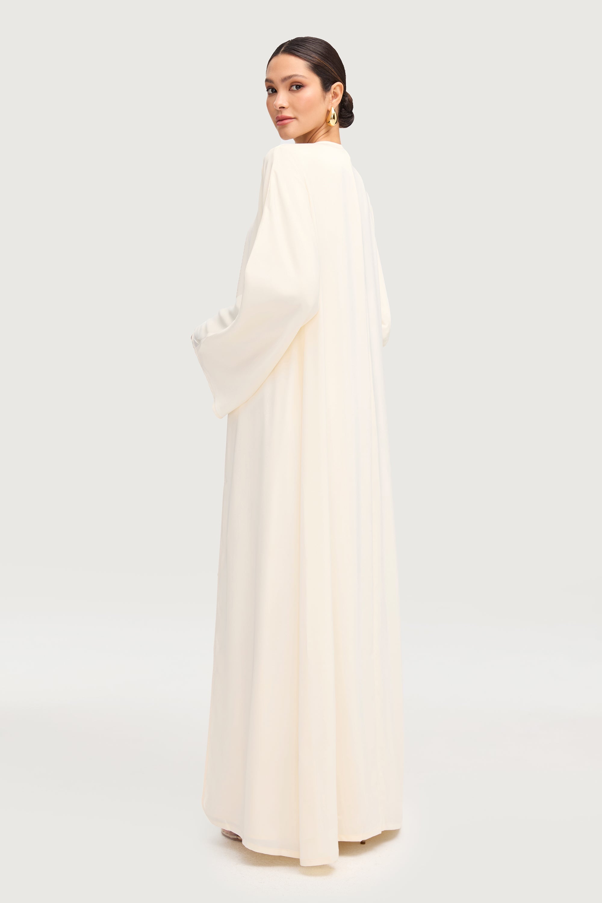 Sofia Satin Open Abaya - Off White Abayas Veiled 