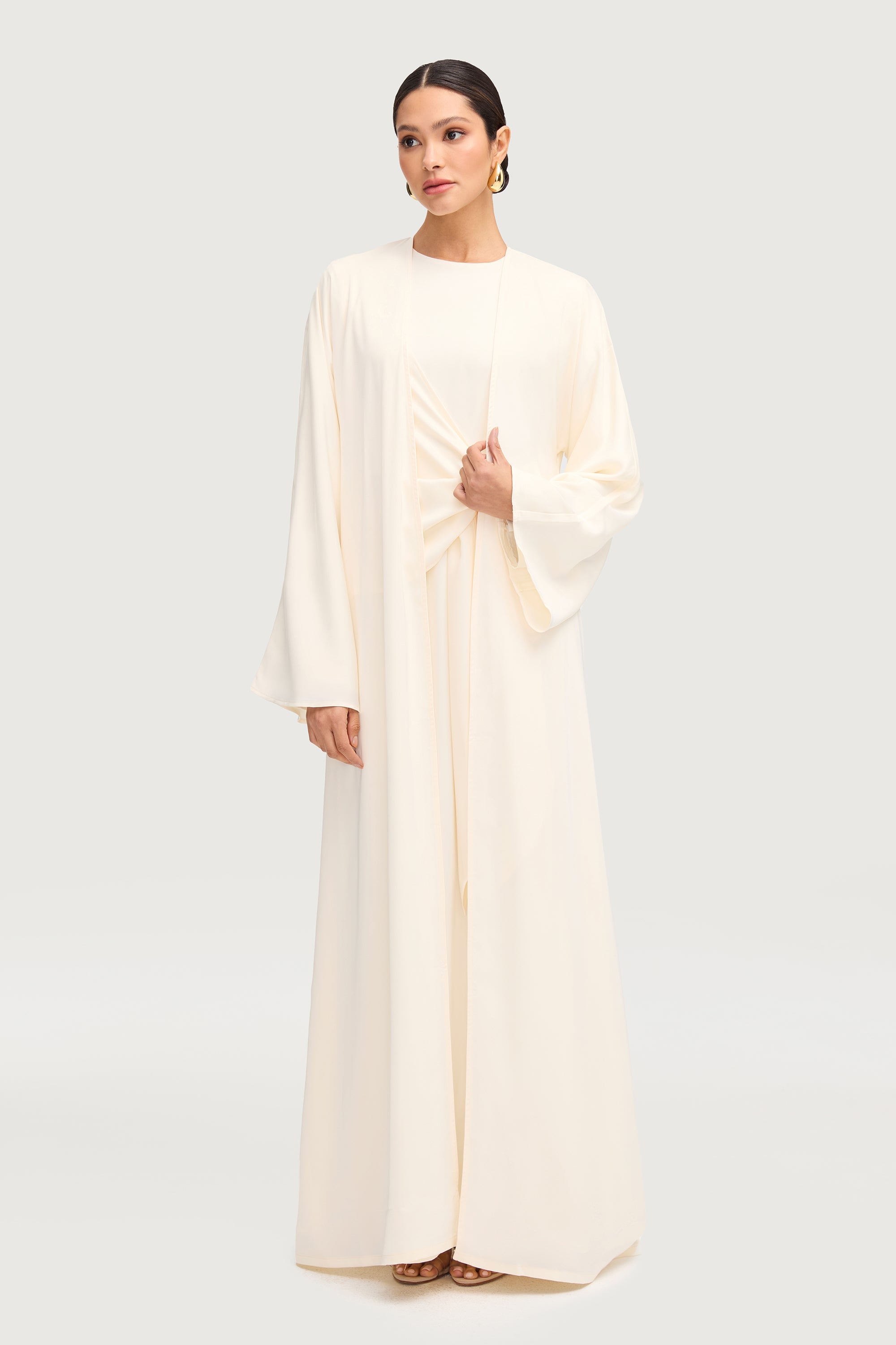 Sofia Satin Open Abaya - Off White Abayas Veiled 