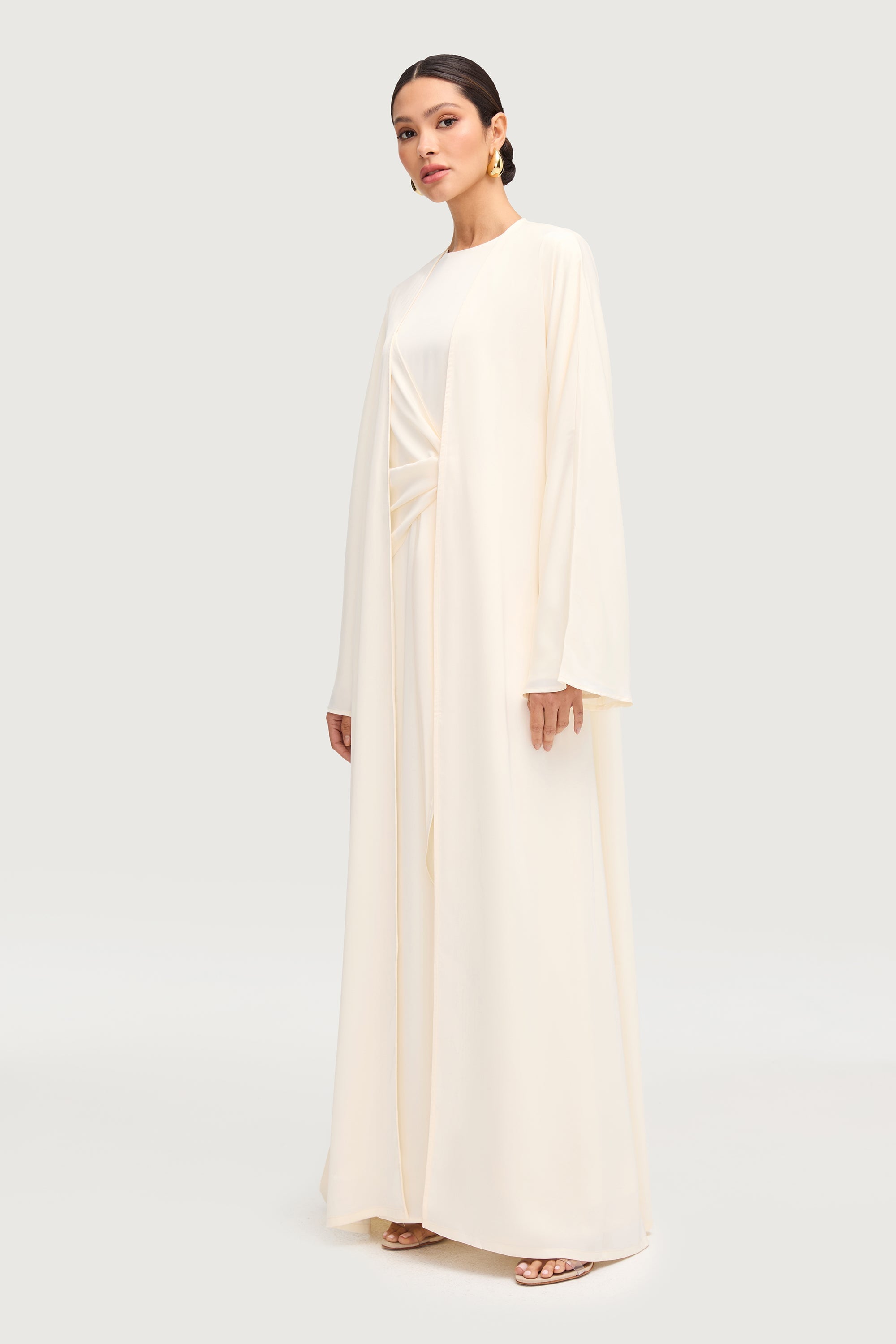 Sofia Satin Open Abaya - Off White Abayas Veiled 