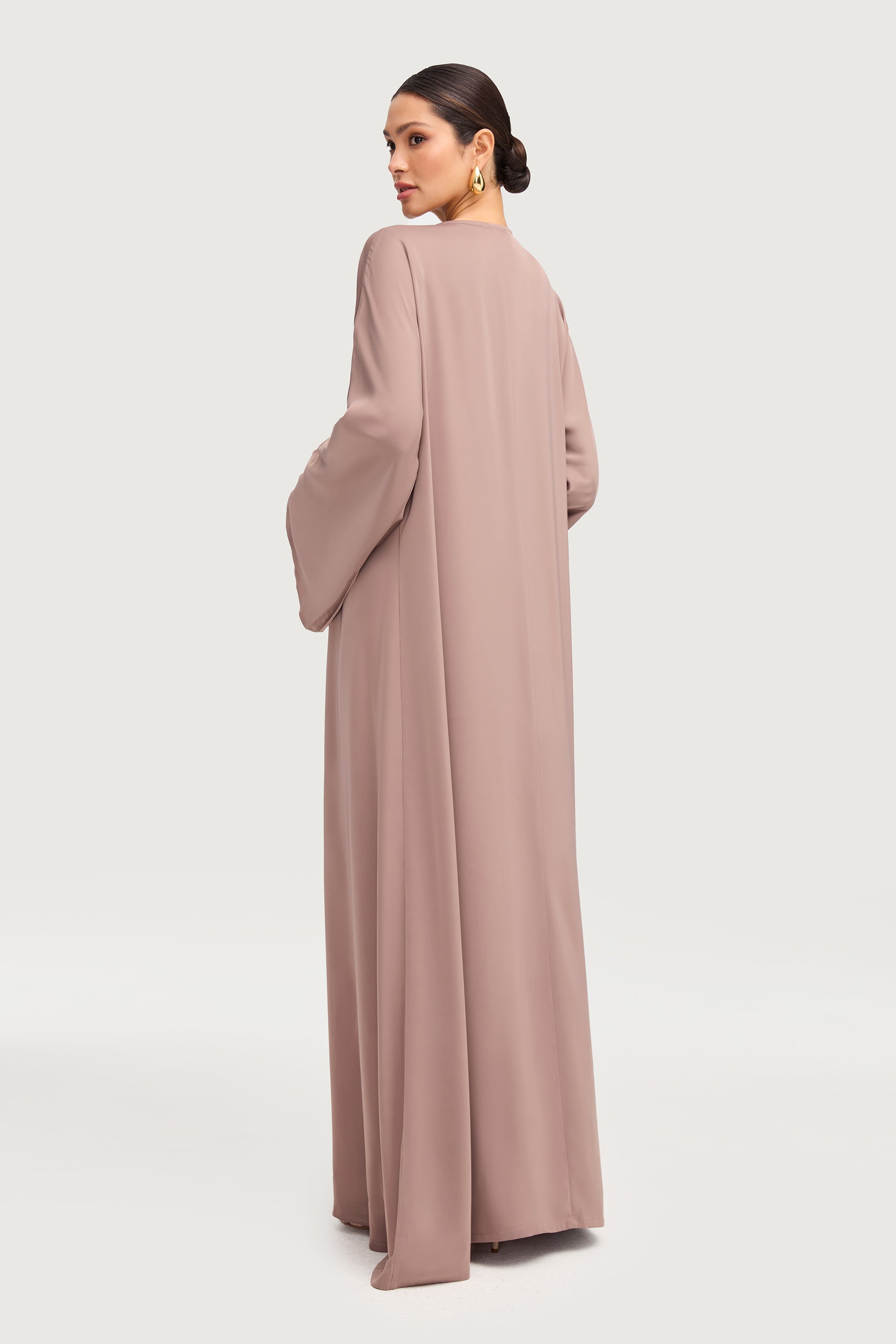 Sofia Satin Open Abaya - Truffle Abayas Veiled 