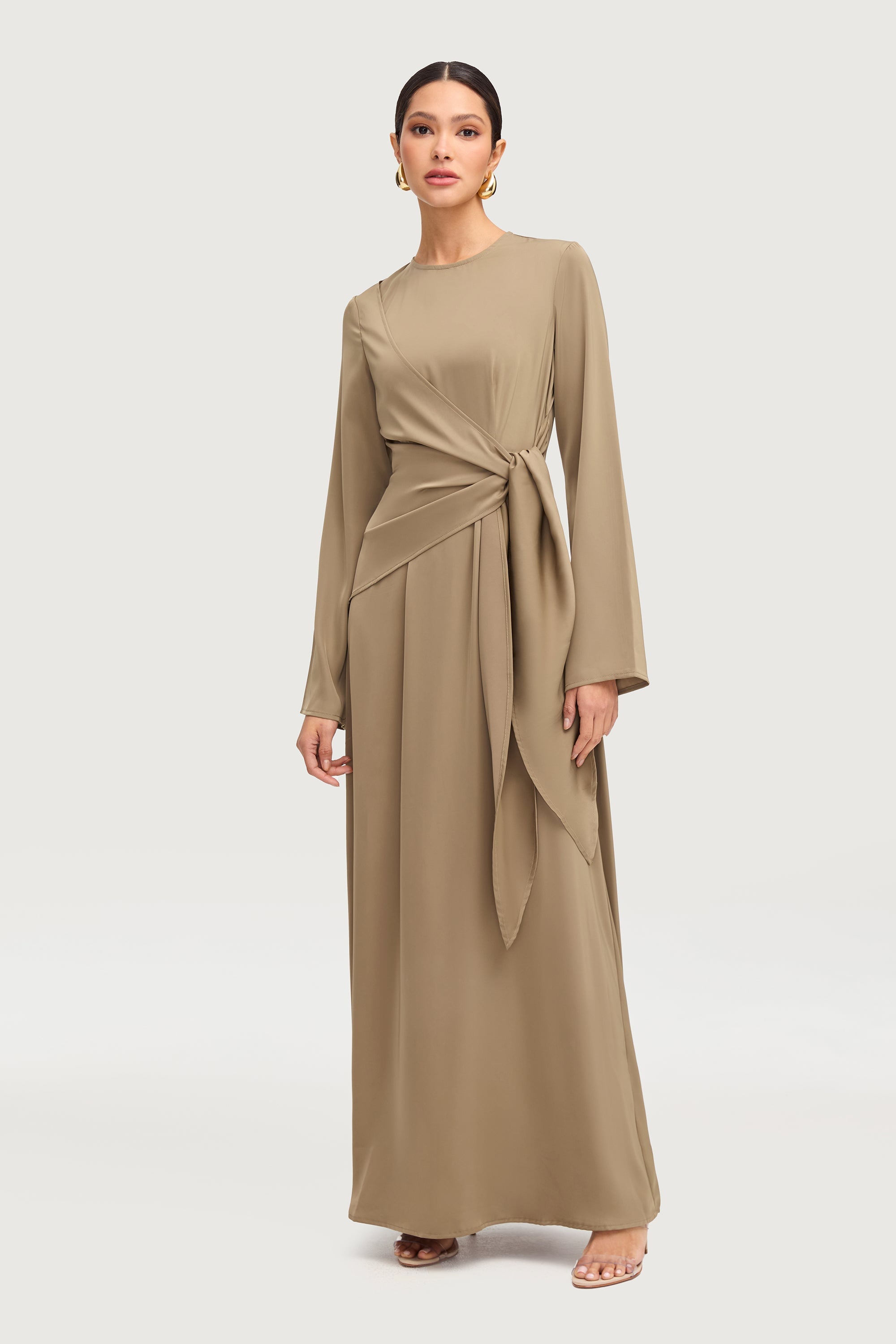 Sofia Side Tie Satin Maxi Dress - Desert Palm Dresses Veiled 