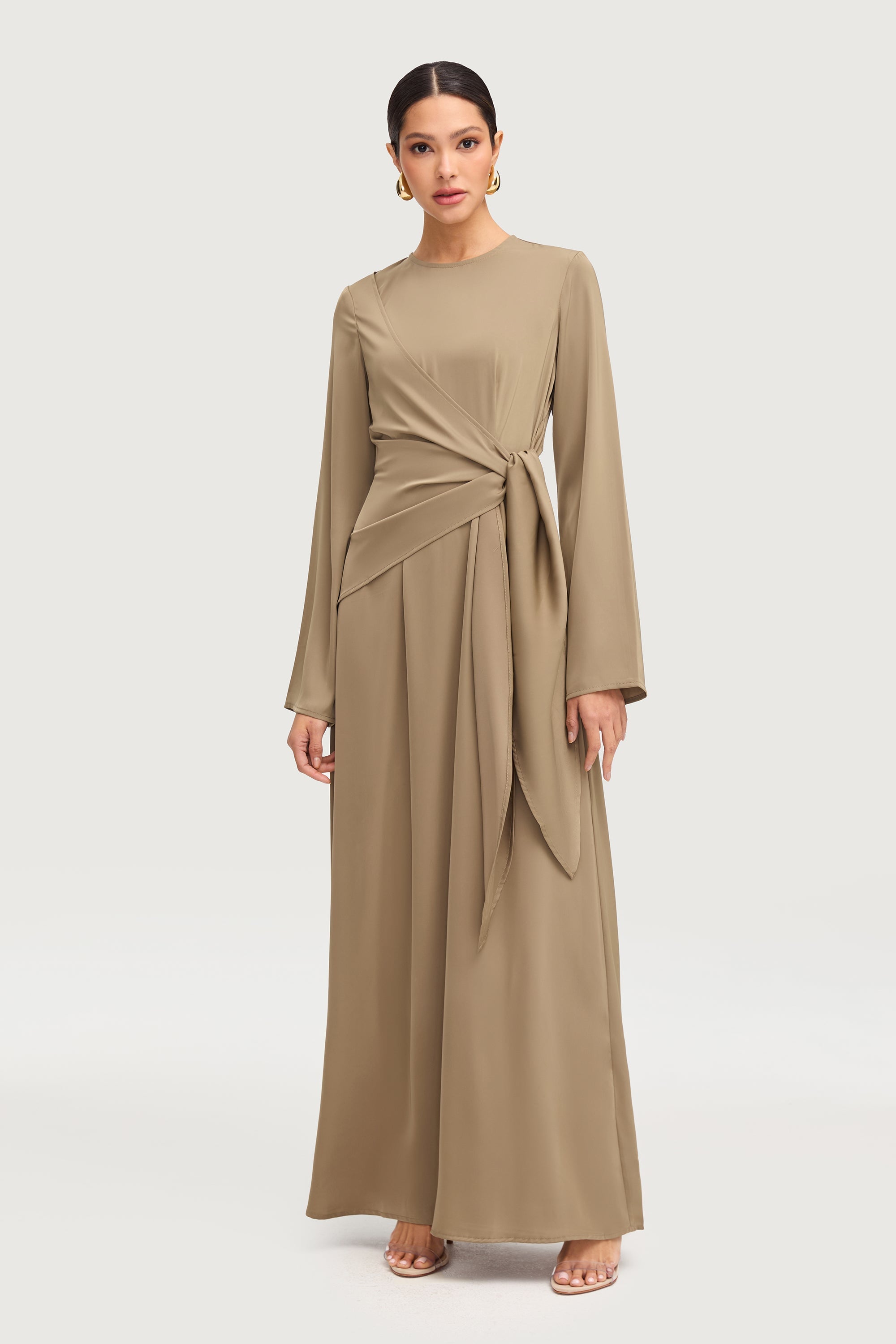 Sofia Side Tie Satin Maxi Dress - Desert Palm Dresses Veiled 