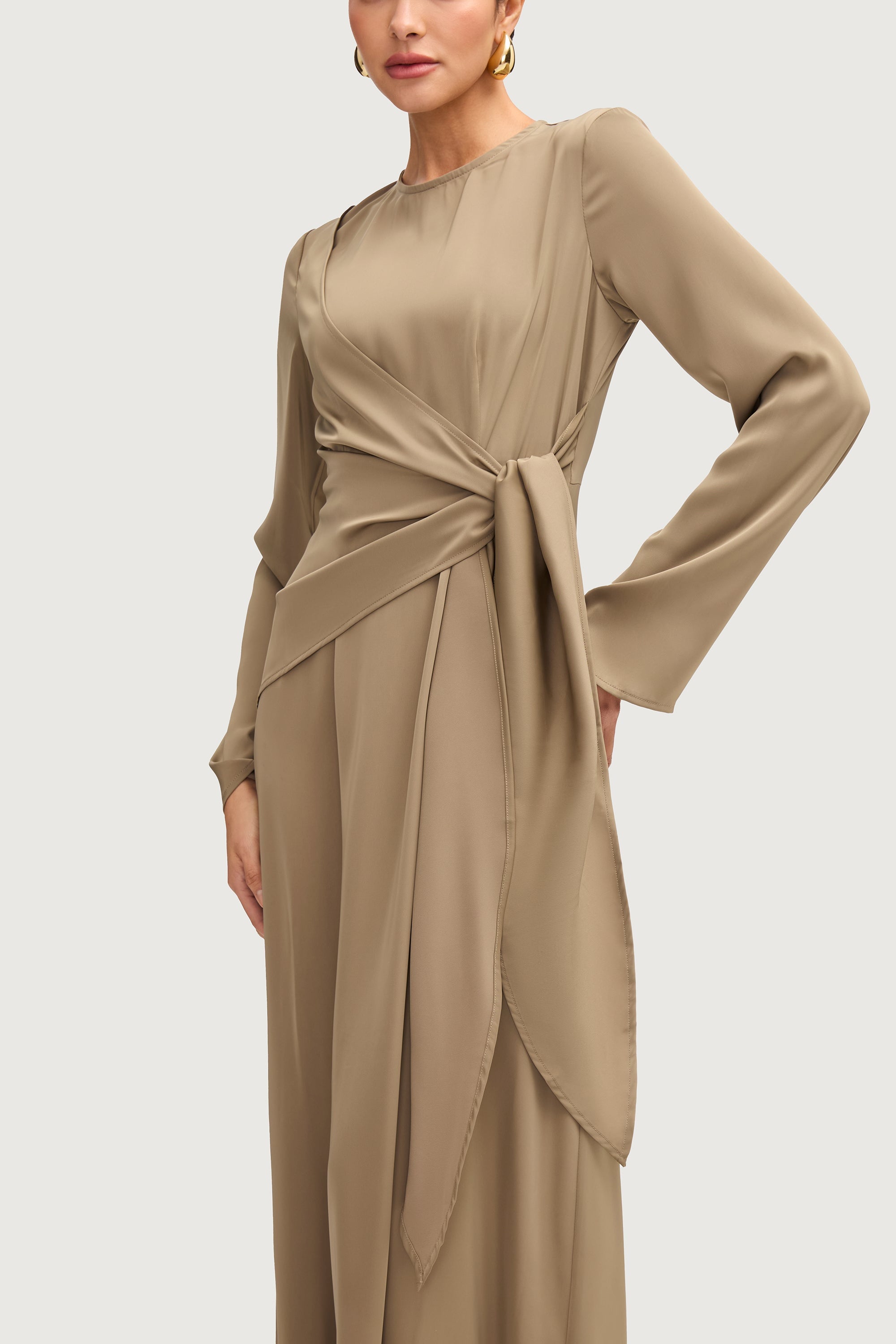 Sofia Side Tie Satin Maxi Dress - Desert Palm Dresses Veiled 