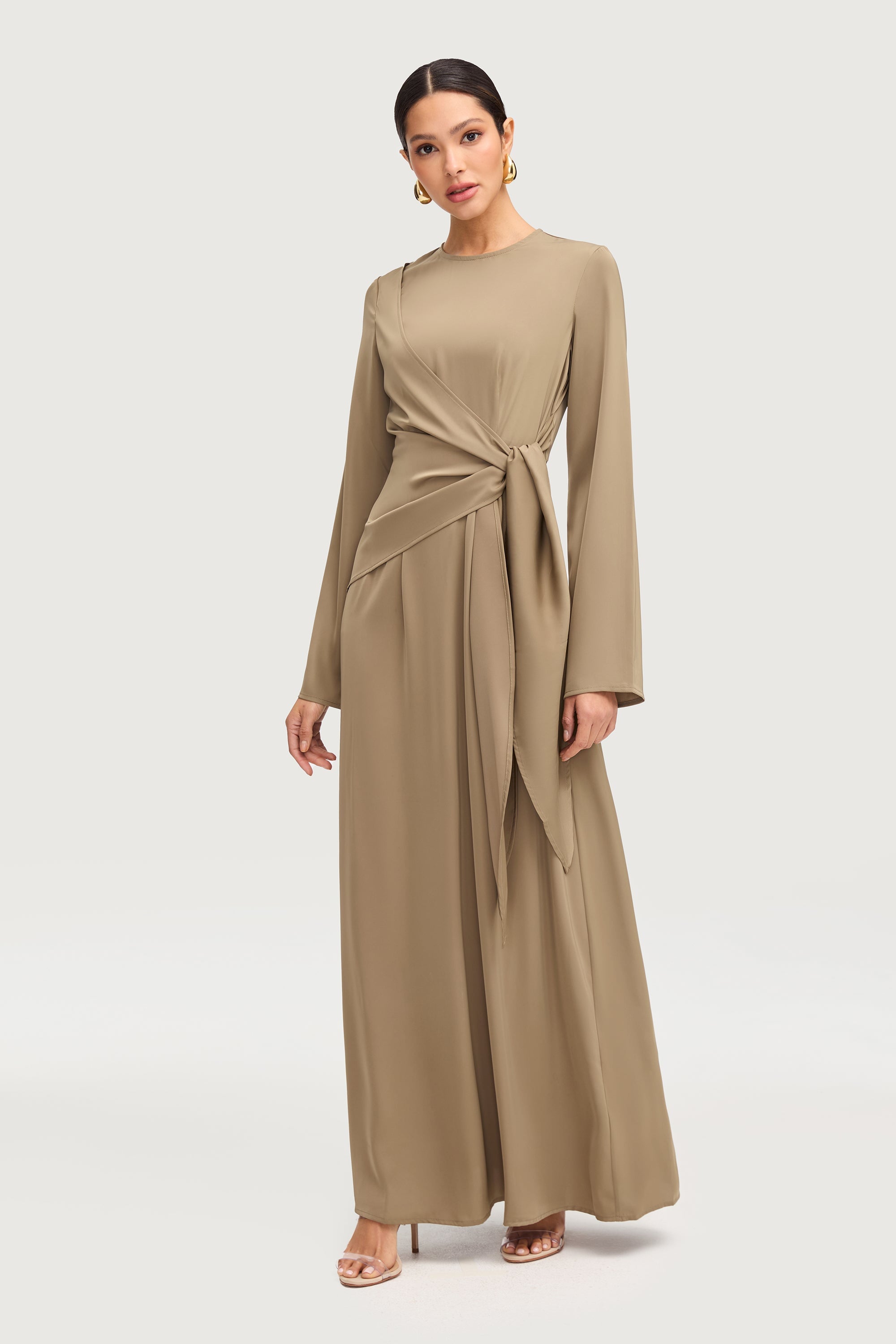 Sofia Side Tie Satin Maxi Dress - Desert Palm Dresses Veiled 