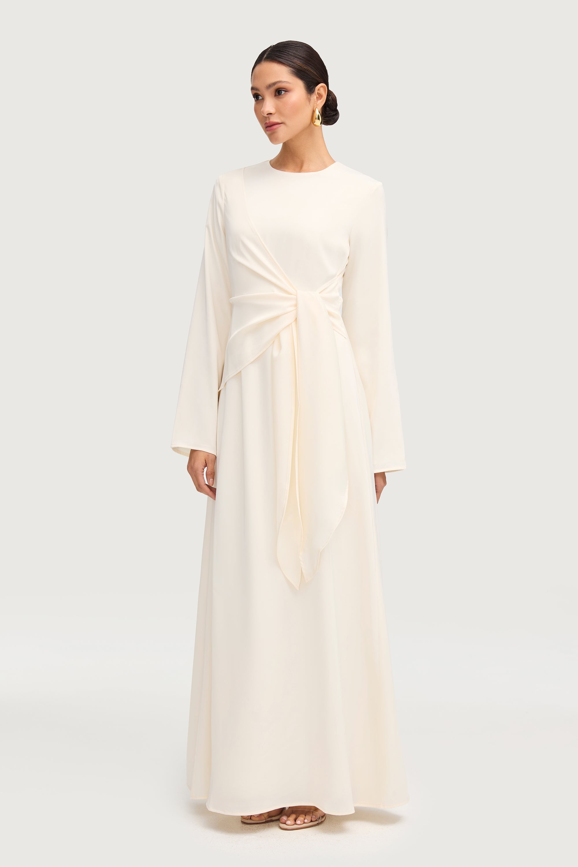 Sofia Side Tie Satin Maxi Dress - Off White Dresses Veiled 