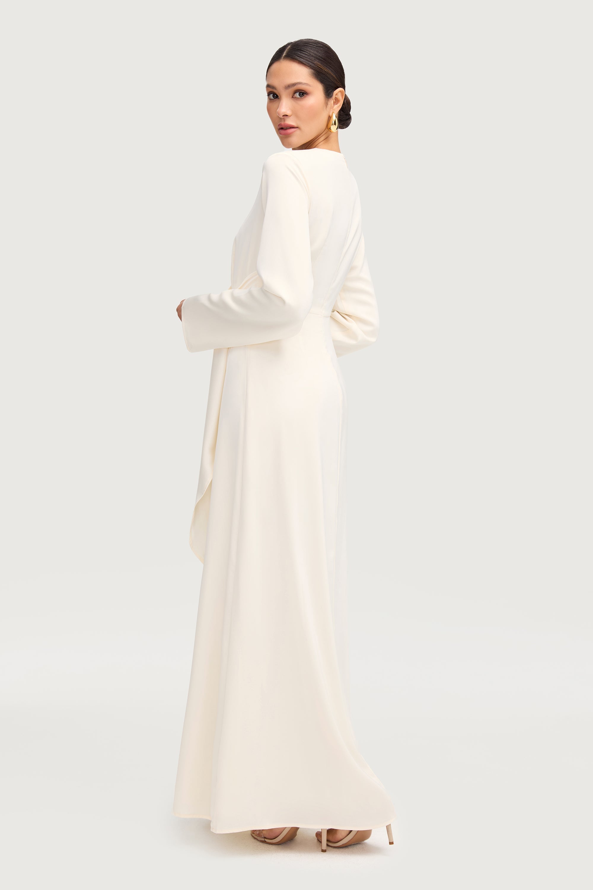 Sofia Side Tie Satin Maxi Dress - Off White Dresses Veiled 