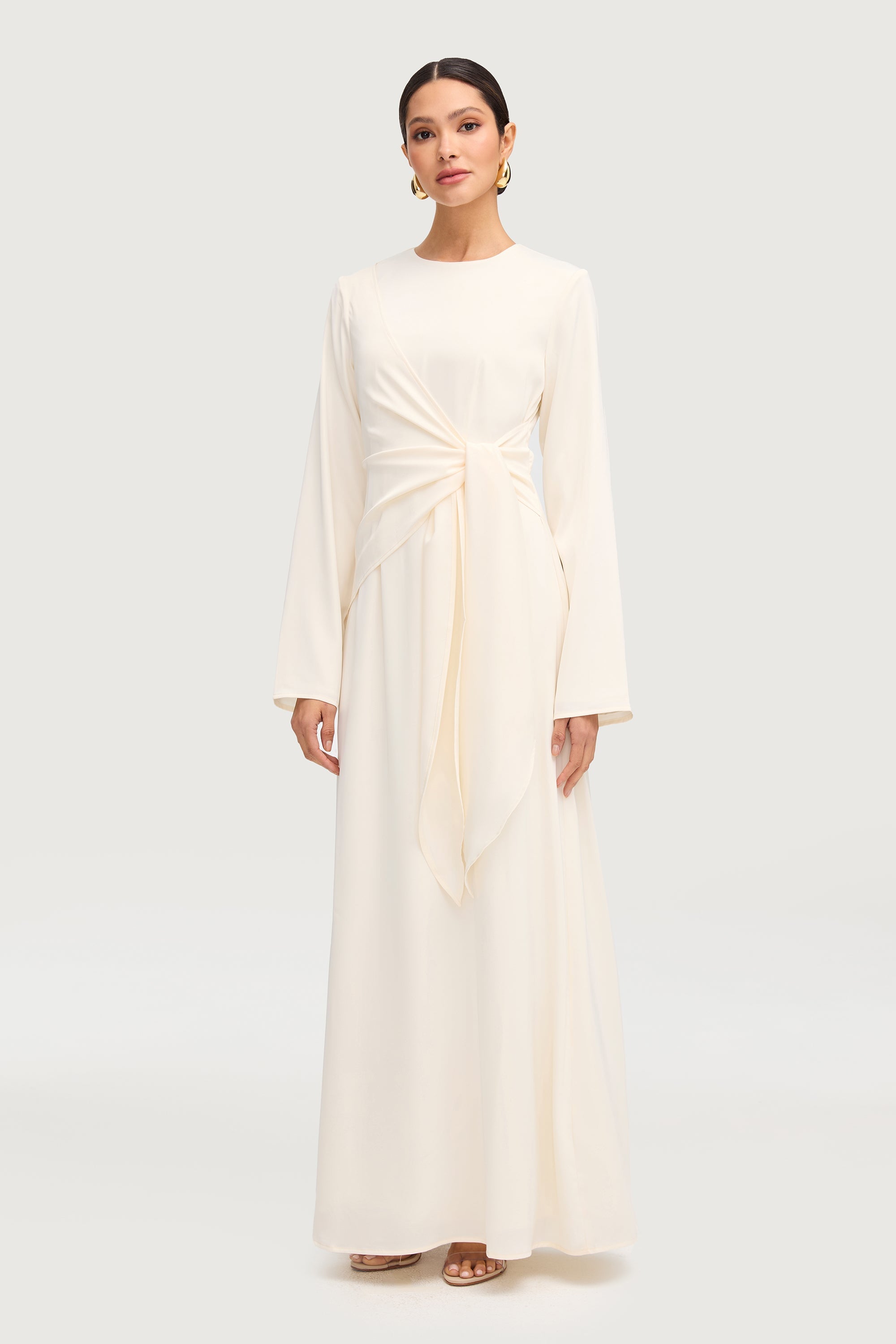 Sofia Side Tie Satin Maxi Dress - Off White Dresses Veiled 