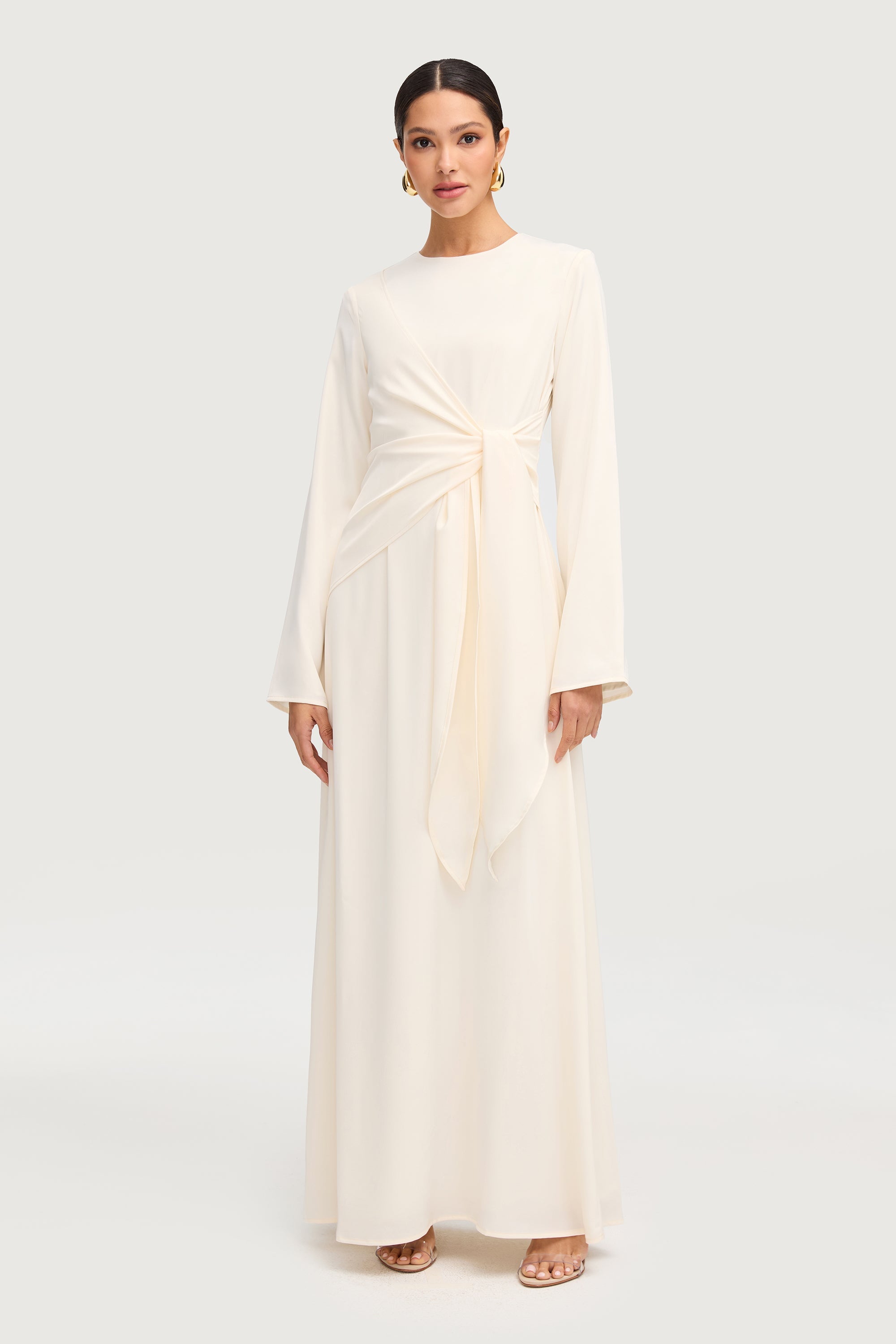 Sofia Side Tie Satin Maxi Dress - Off White Dresses Veiled 