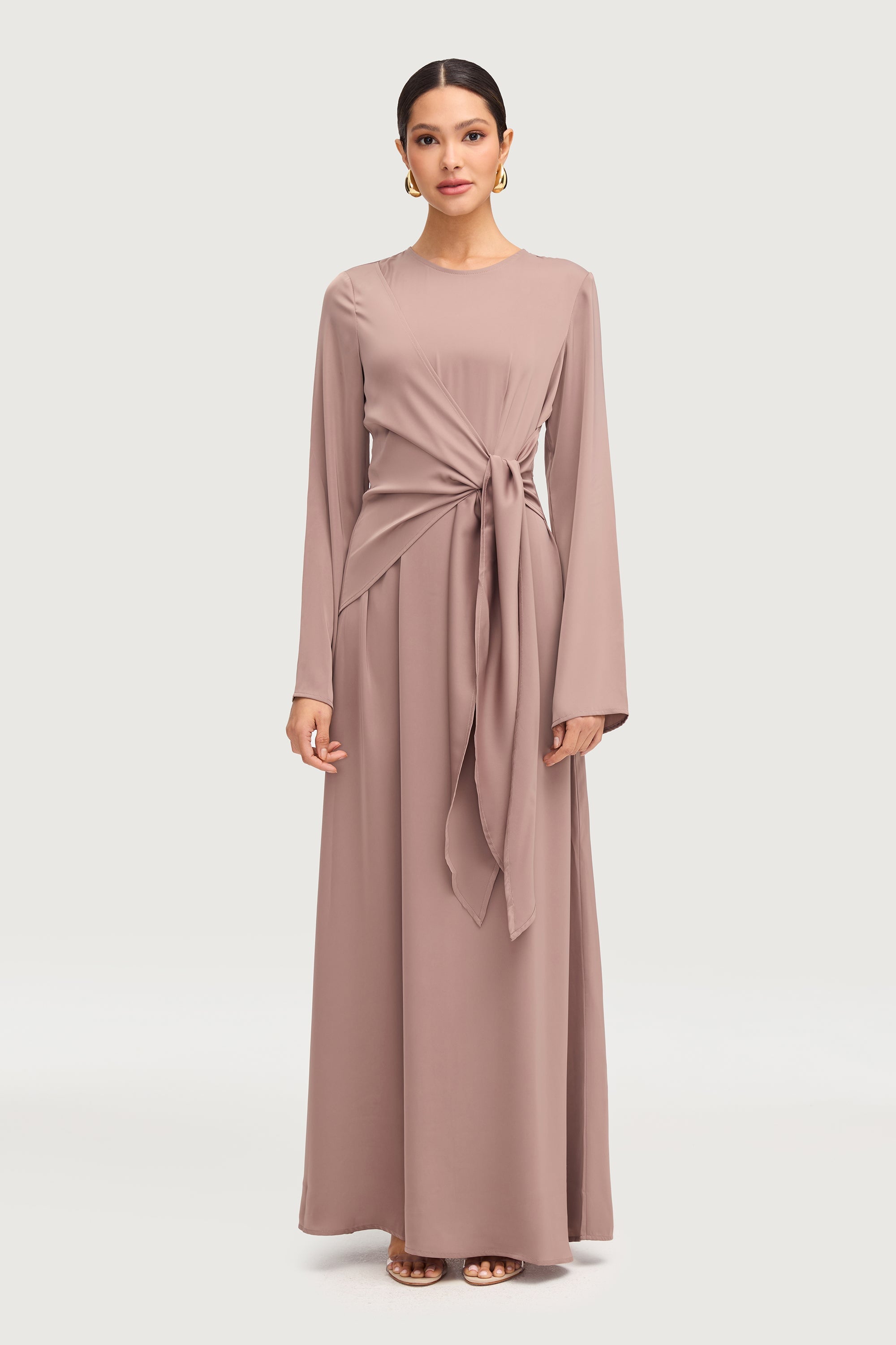 Sofia Side Tie Satin Maxi Dress - Truffle Dresses Veiled 