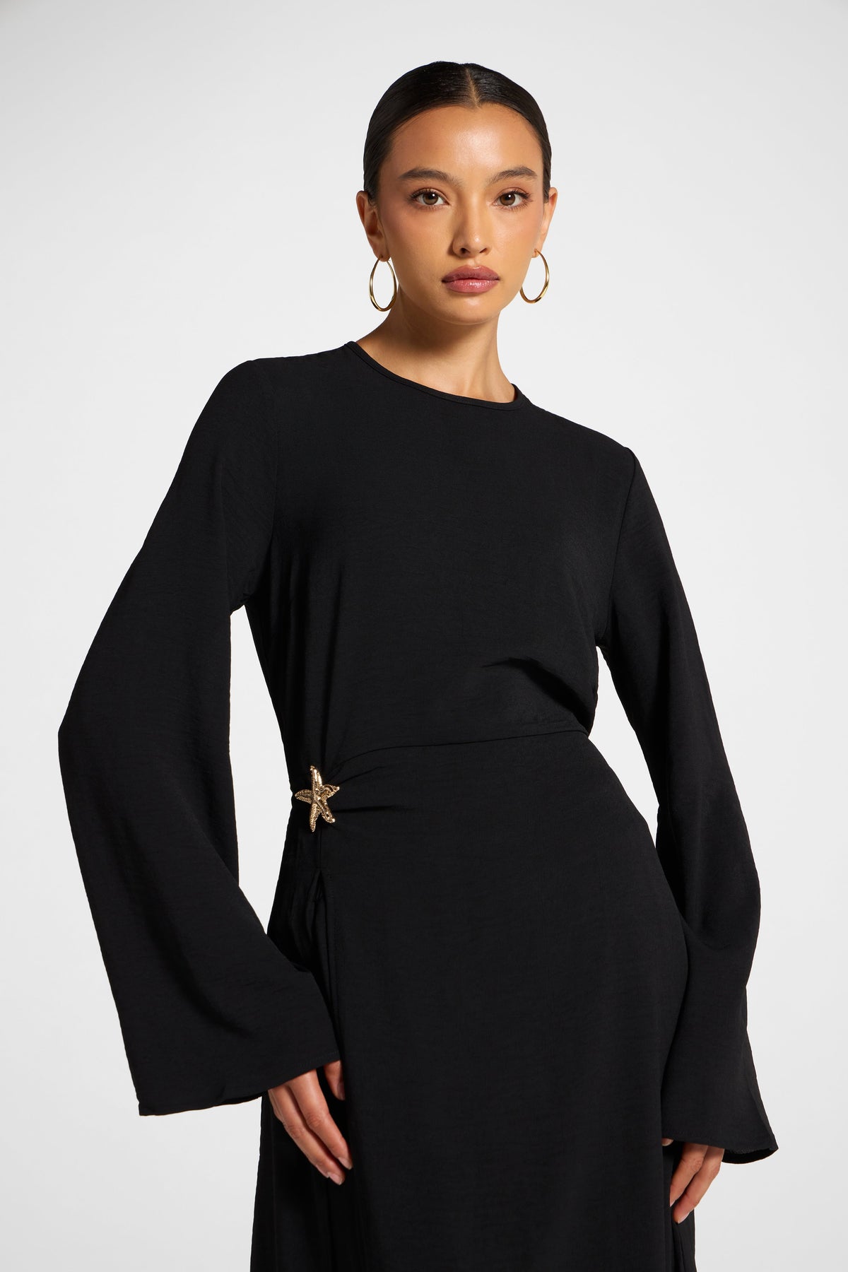 Split Front Tunic Top - Black Veiled 