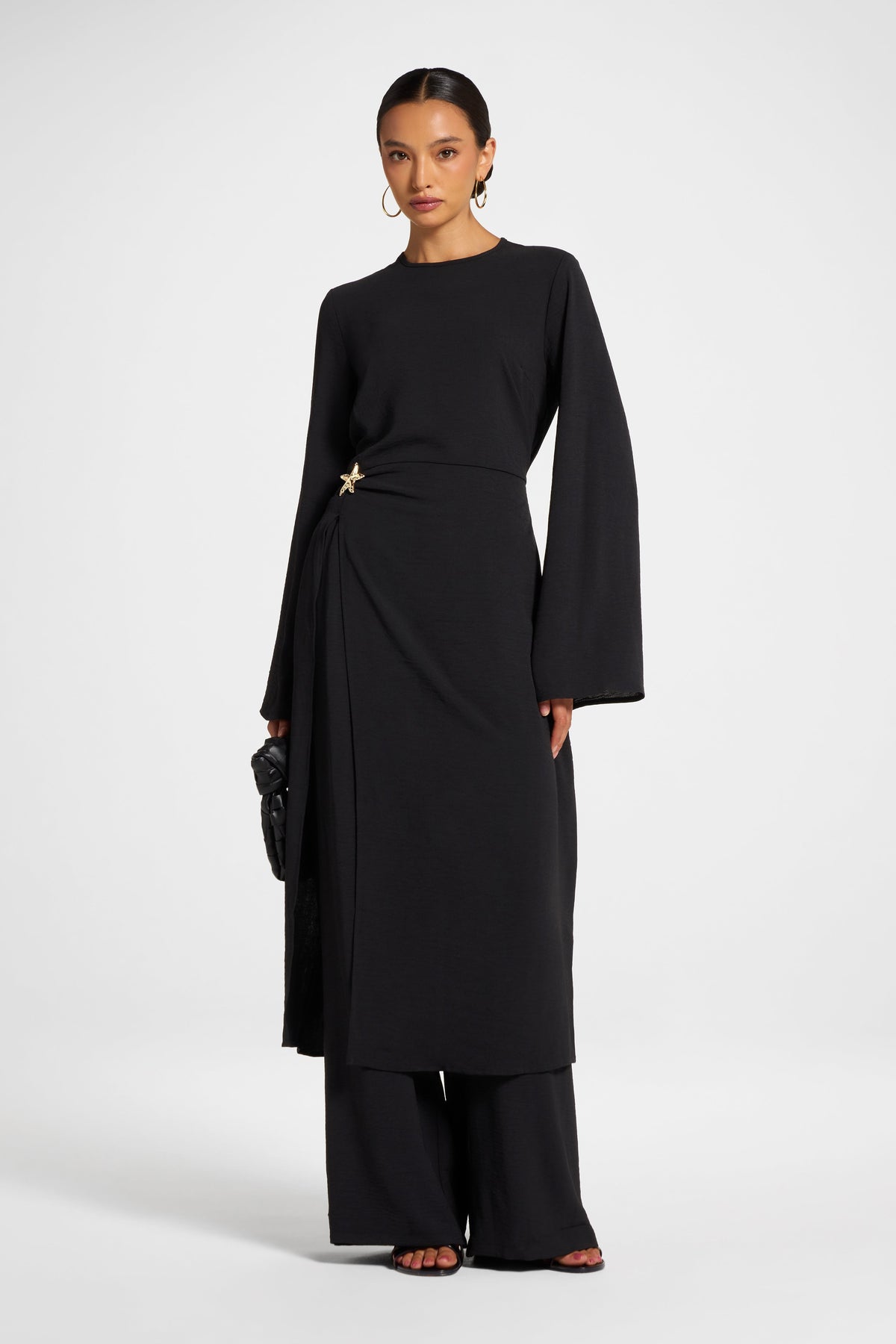 Split Front Tunic Top - Black Veiled 