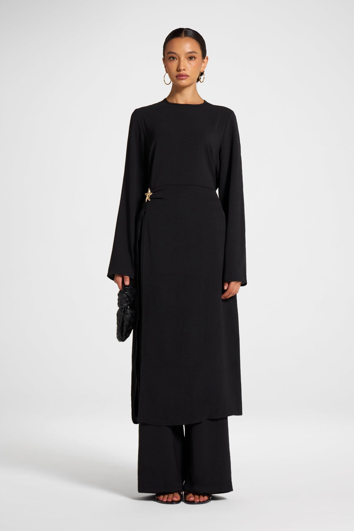 Split Front Tunic Top - Black Veiled 