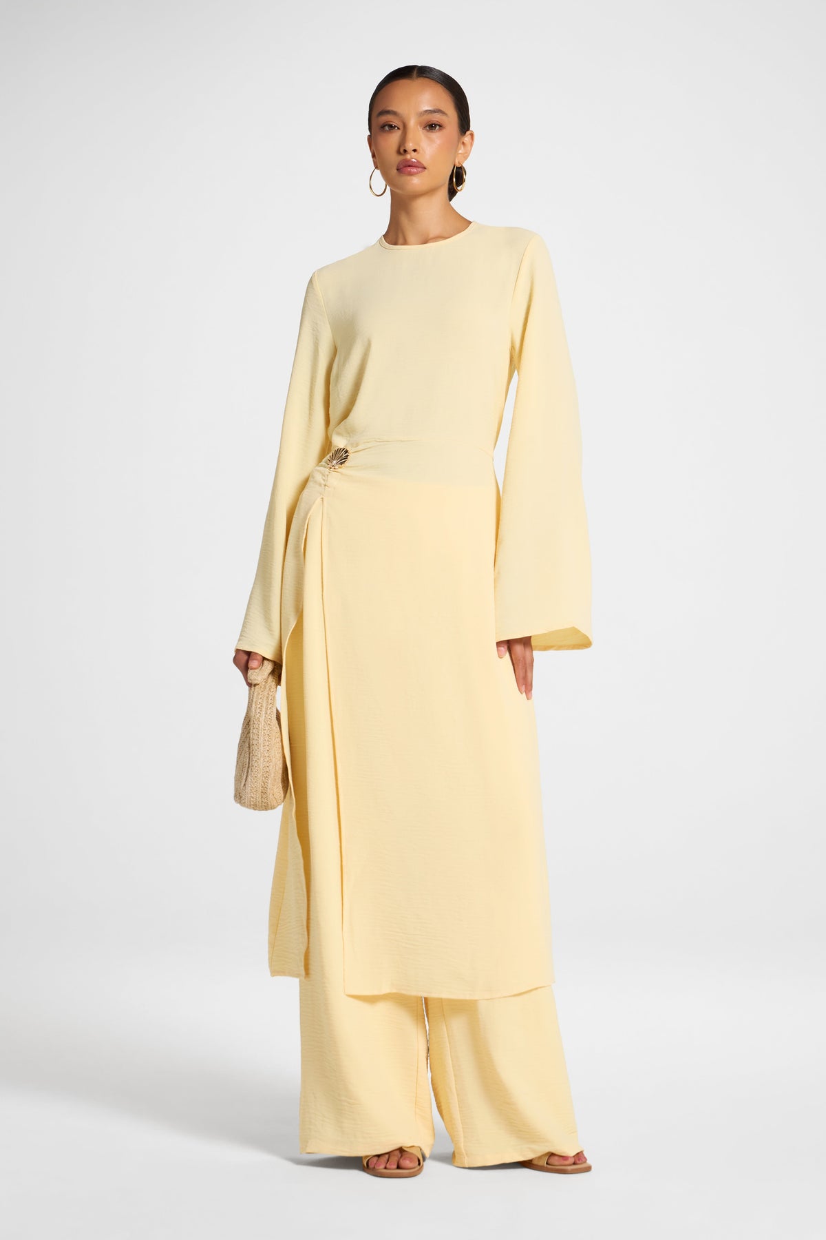 Split Front Tunic Top - Butter Veiled 