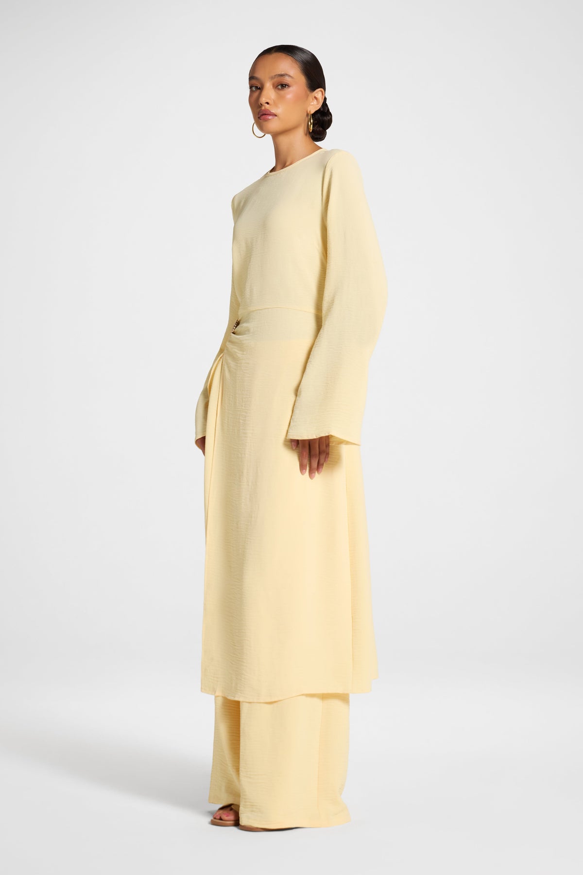 Split Front Tunic Top - Butter Veiled 