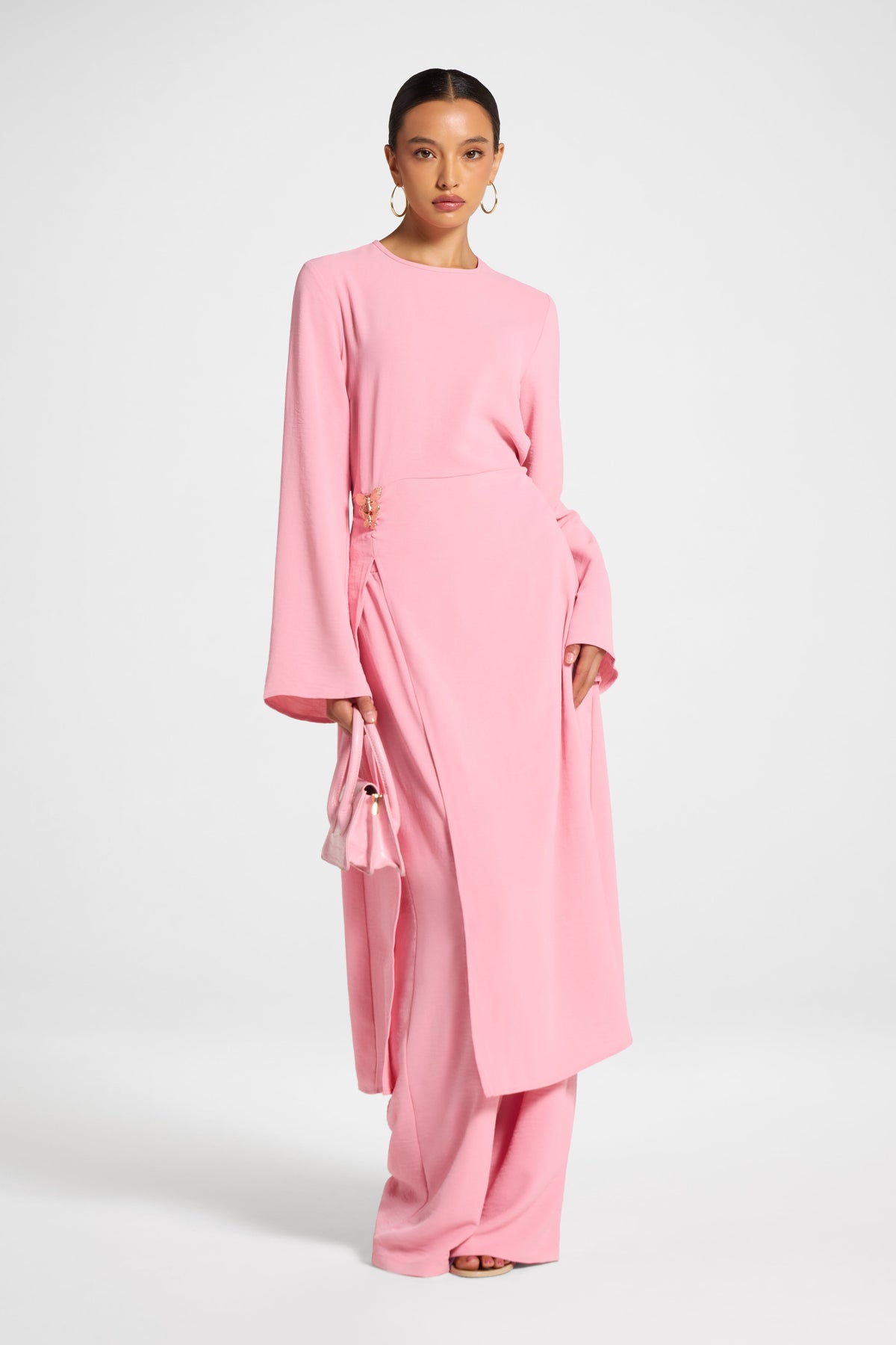 Split Front Tunic Top - Just Pink Veiled 