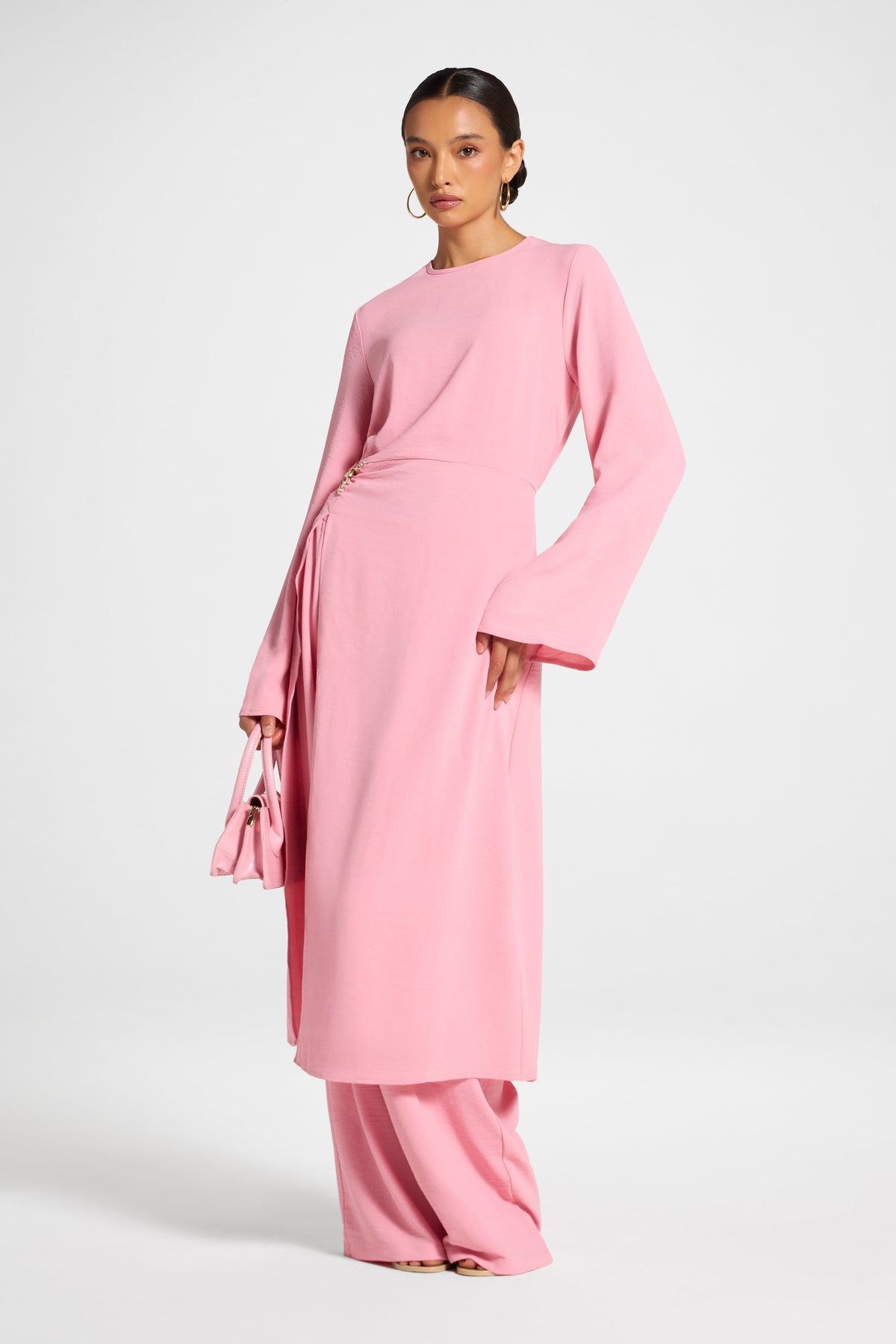 Split Front Tunic Top - Just Pink Veiled 