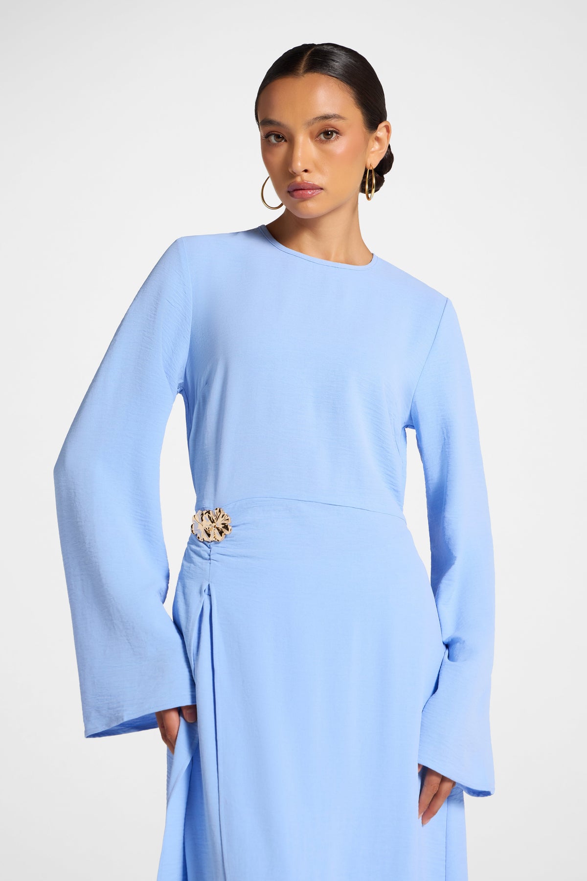 Split Front Tunic Top - Riviera Blue Veiled 