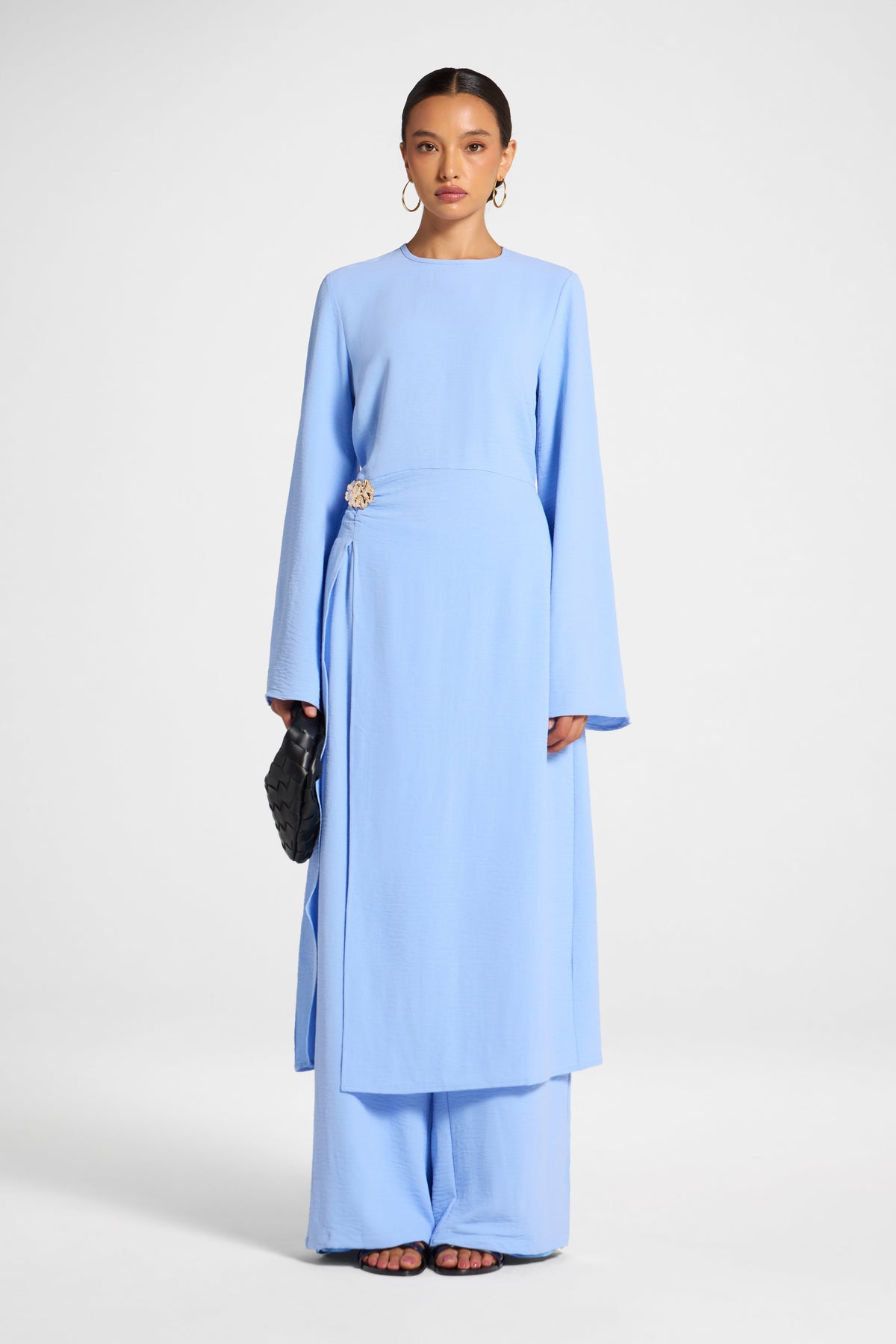 Split Front Tunic Top - Riviera Blue Veiled 