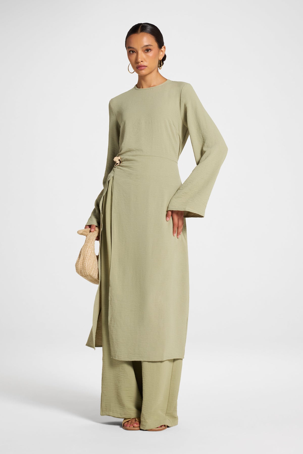 Split Front Tunic Top - Sage Veiled 
