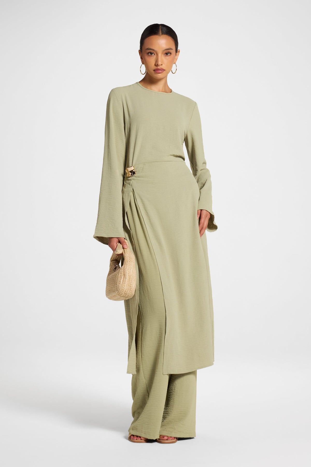 Split Front Tunic Top - Sage Veiled 