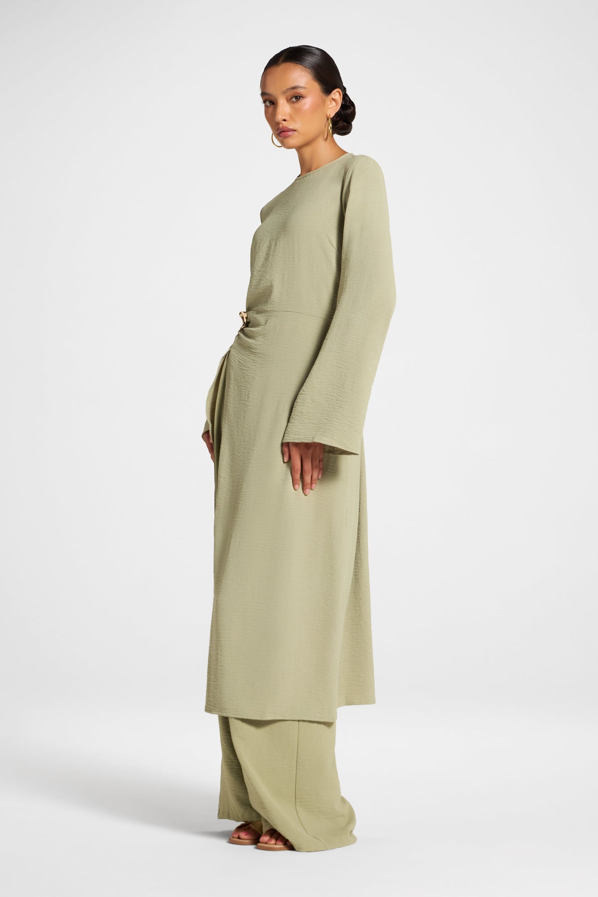 Split Front Tunic Top - Sage Veiled 