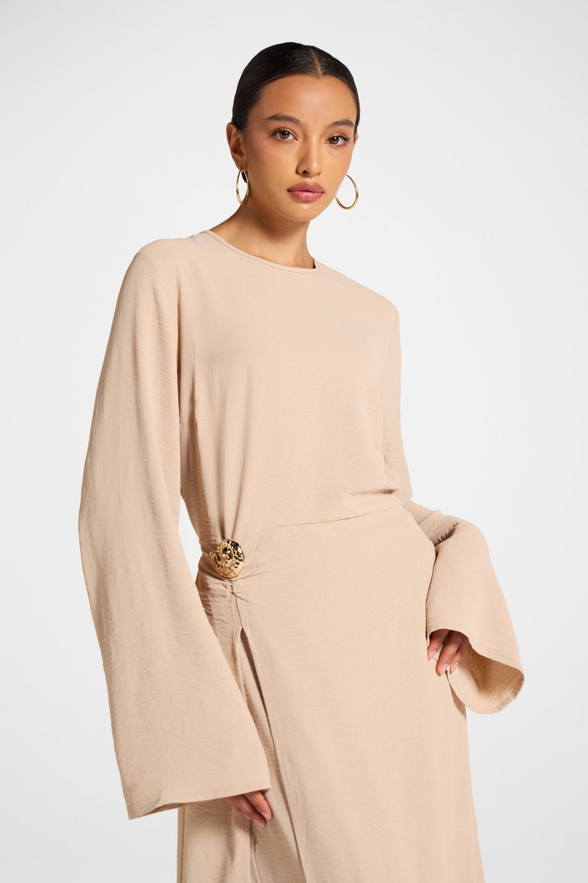 Split Front Tunic Top - Sand Veiled 