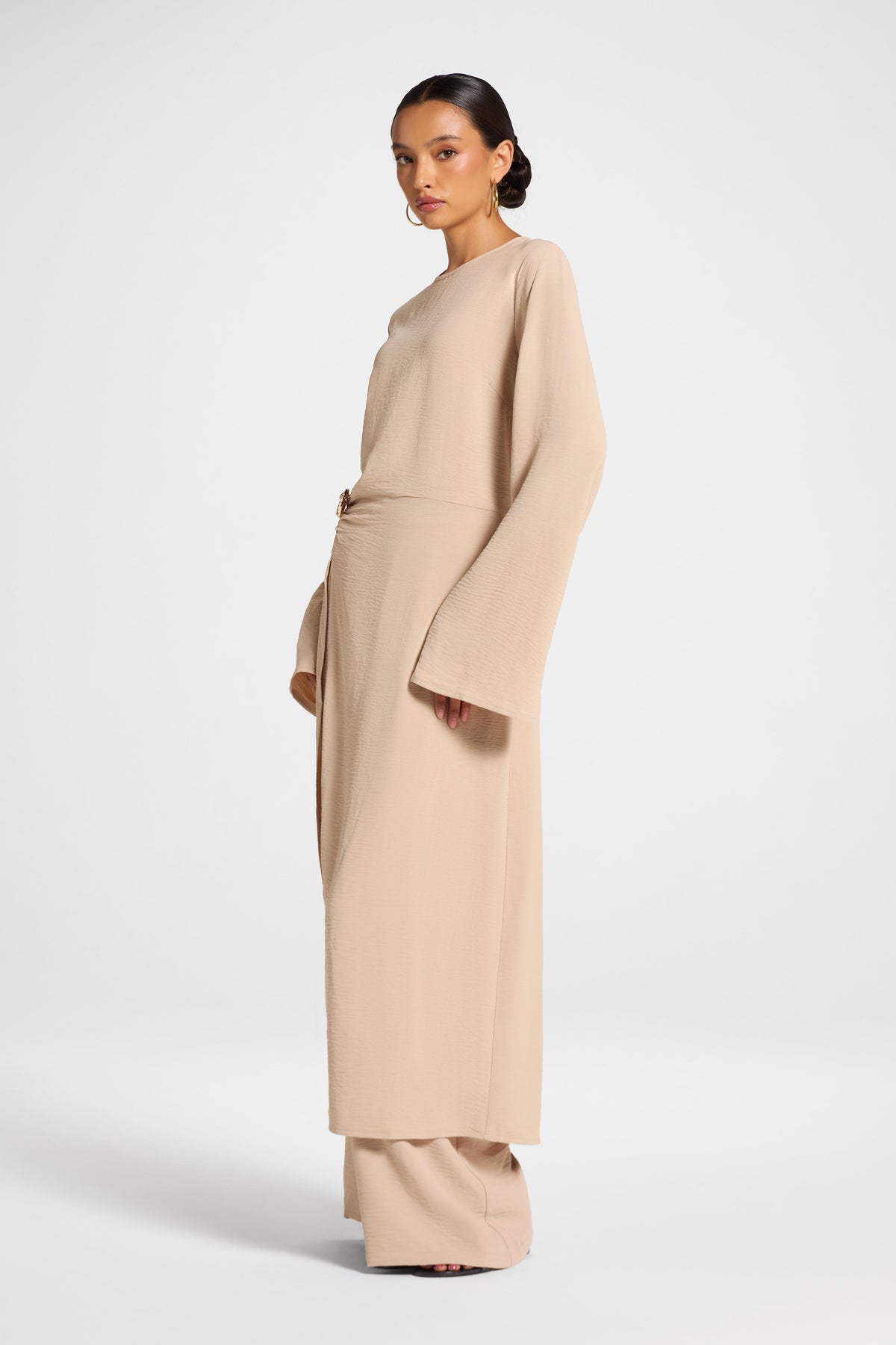 Split Front Tunic Top - Sand Veiled 