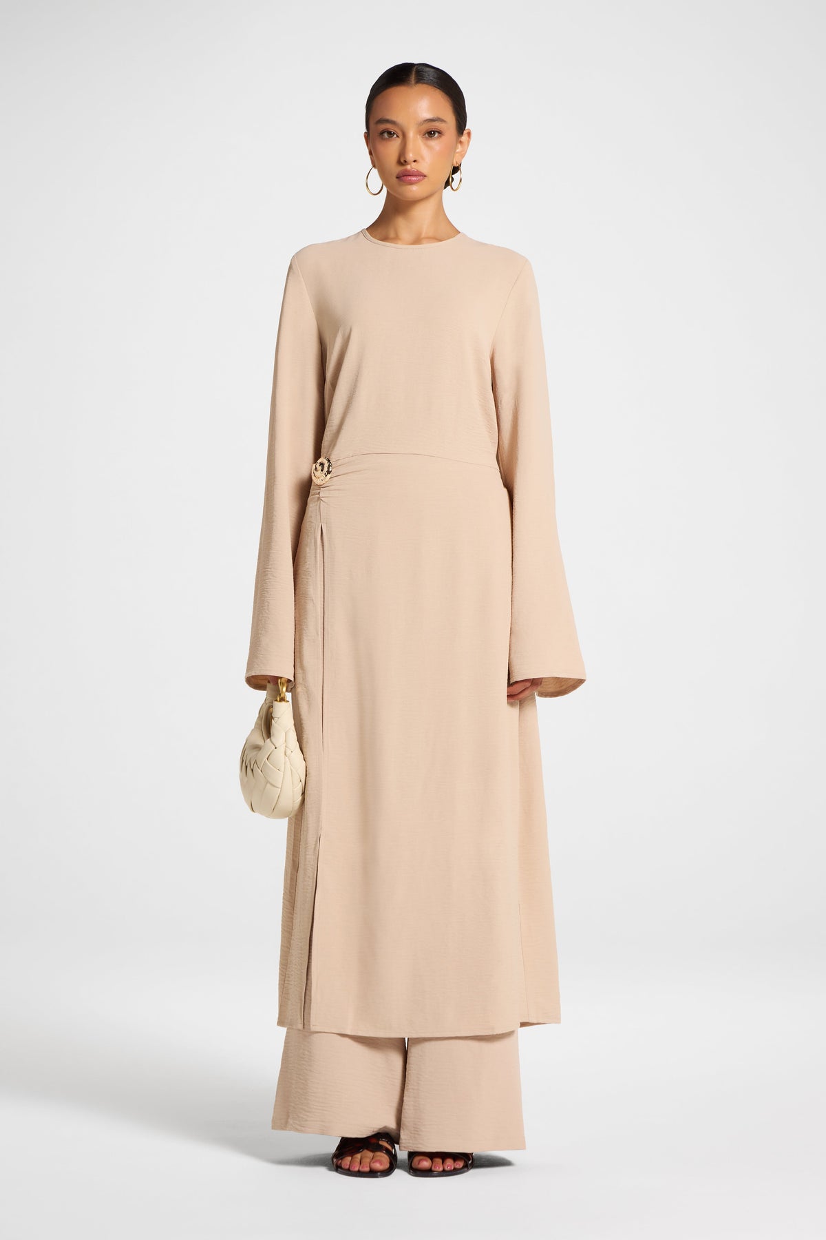 Split Front Tunic Top - Sand Veiled 
