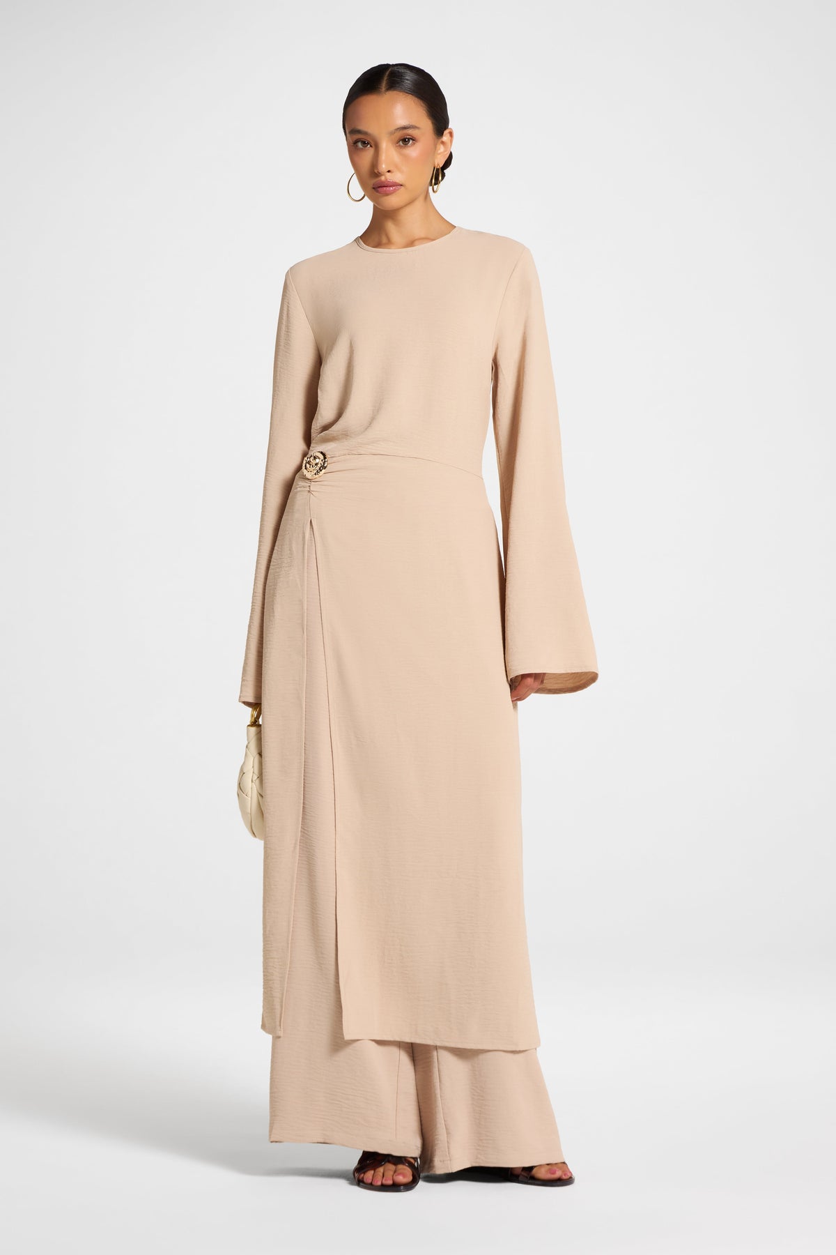 Split Front Tunic Top - Sand Veiled 
