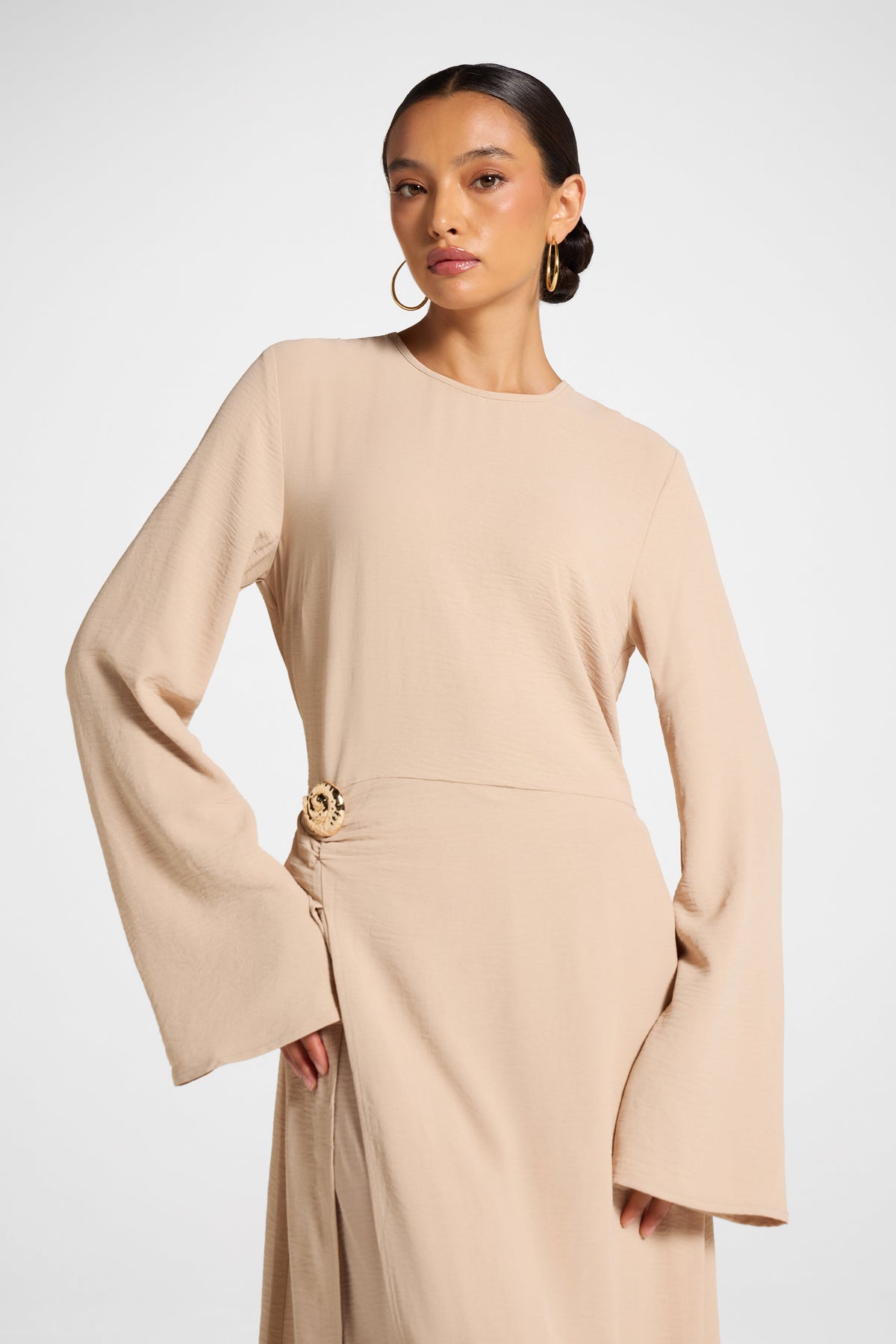 Split Front Tunic Top - Sand Veiled 