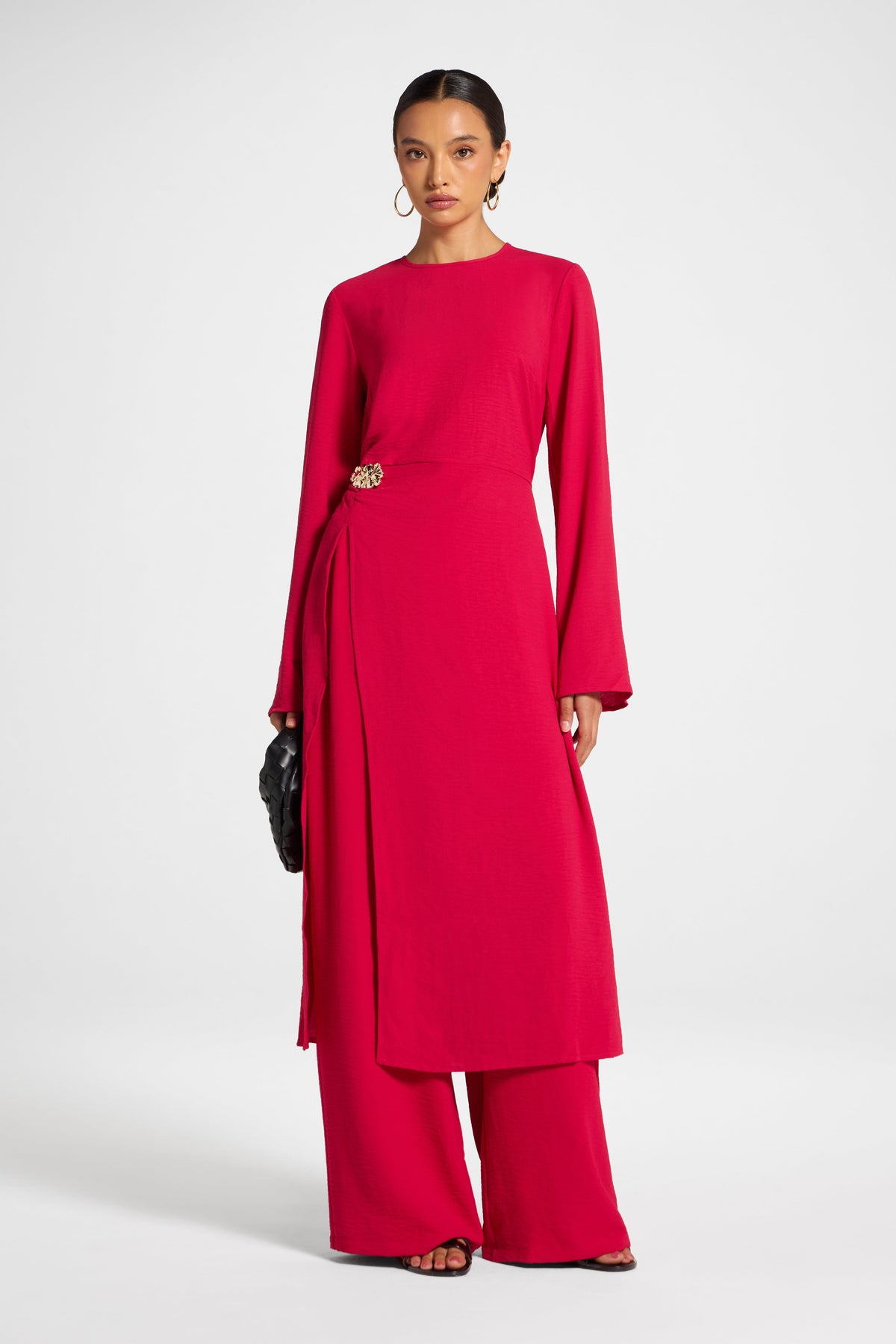 Split Front Tunic Top - Strawberry Veiled 