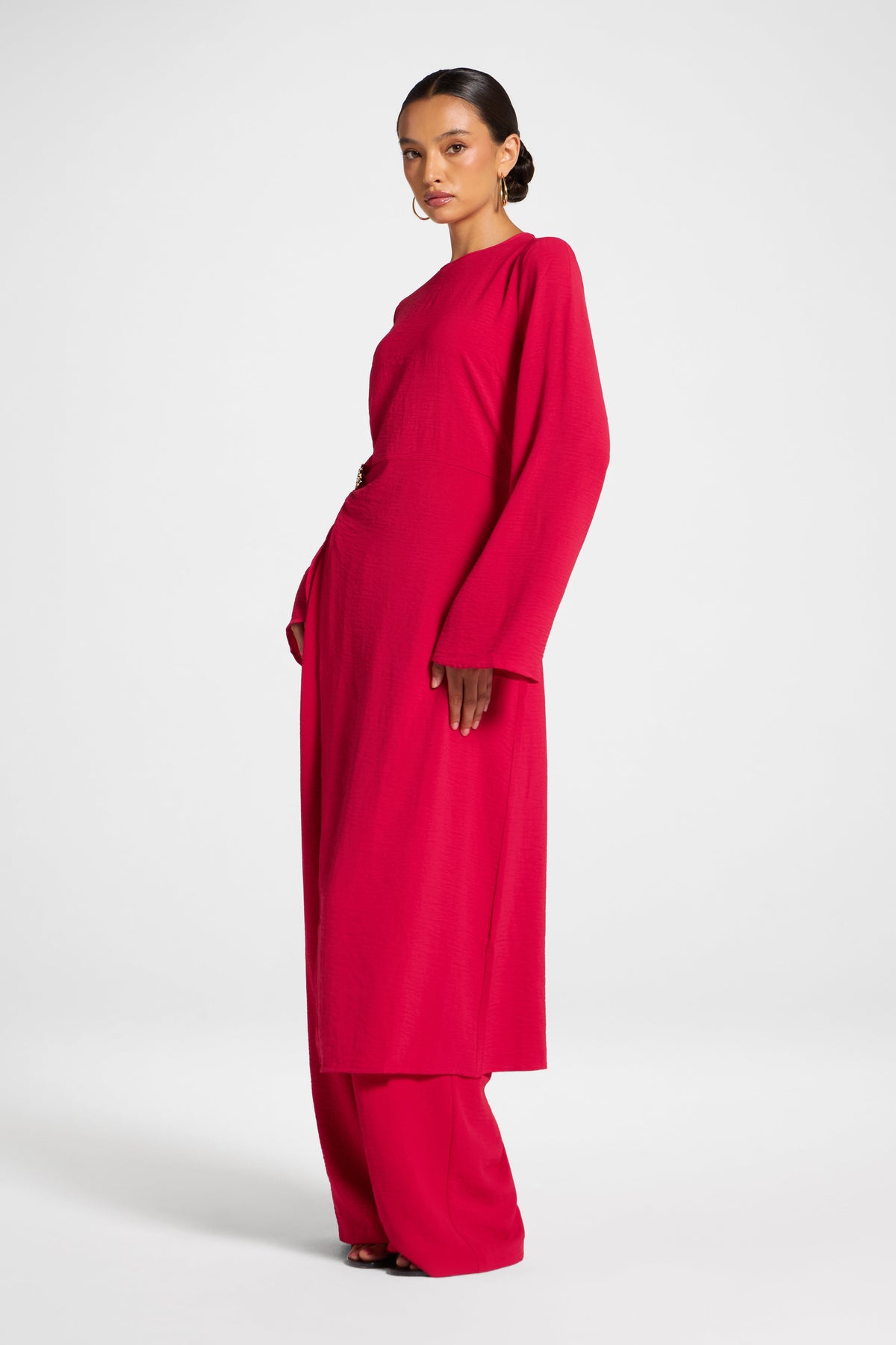 Split Front Tunic Top - Strawberry Veiled 