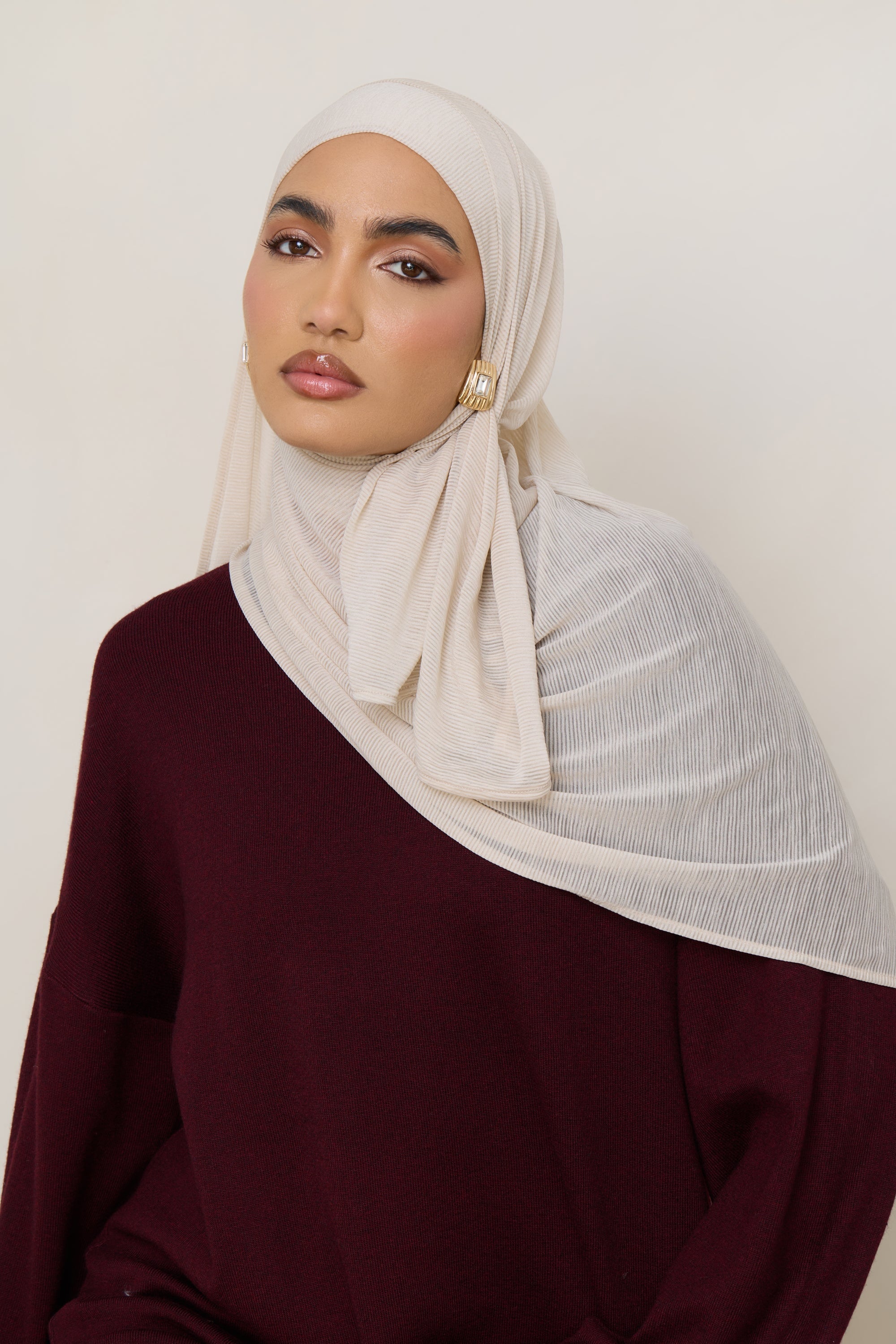 Stretch Stripe Hijab - Beige Hijabs Veiled 