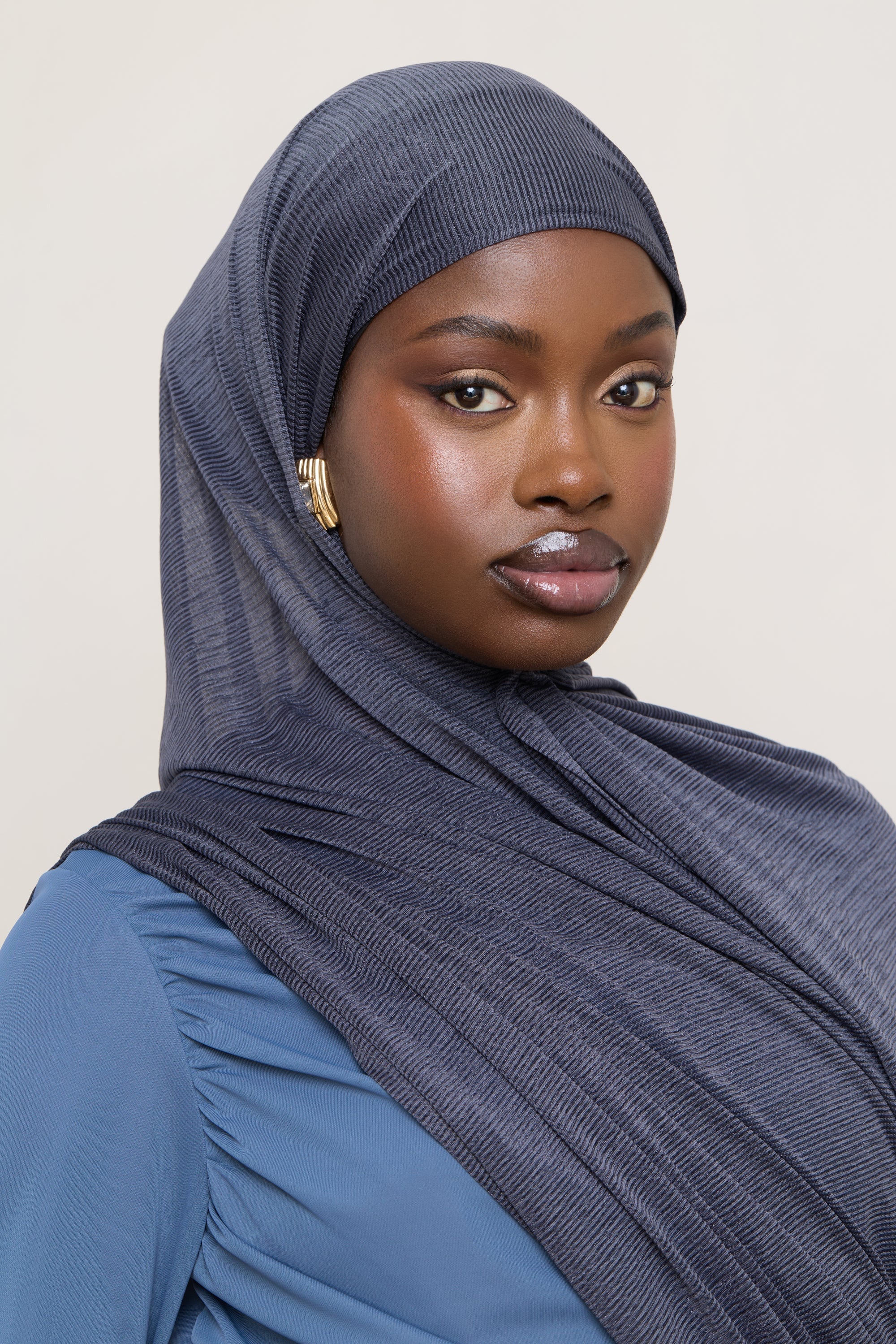 Stretch Stripe Hijab - Dark Denim Hijabs Veiled 