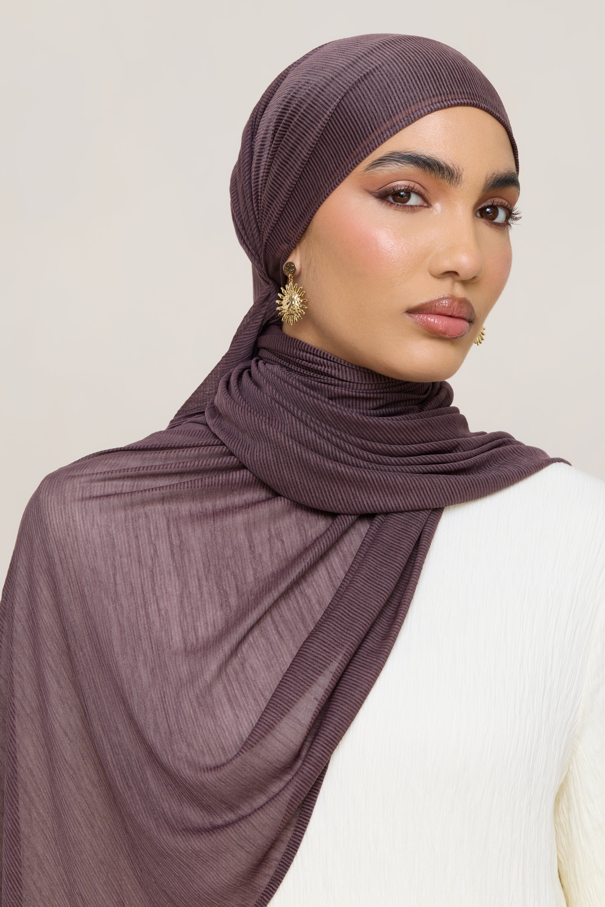Stretch Stripe Hijab - Plum Hijabs Veiled 