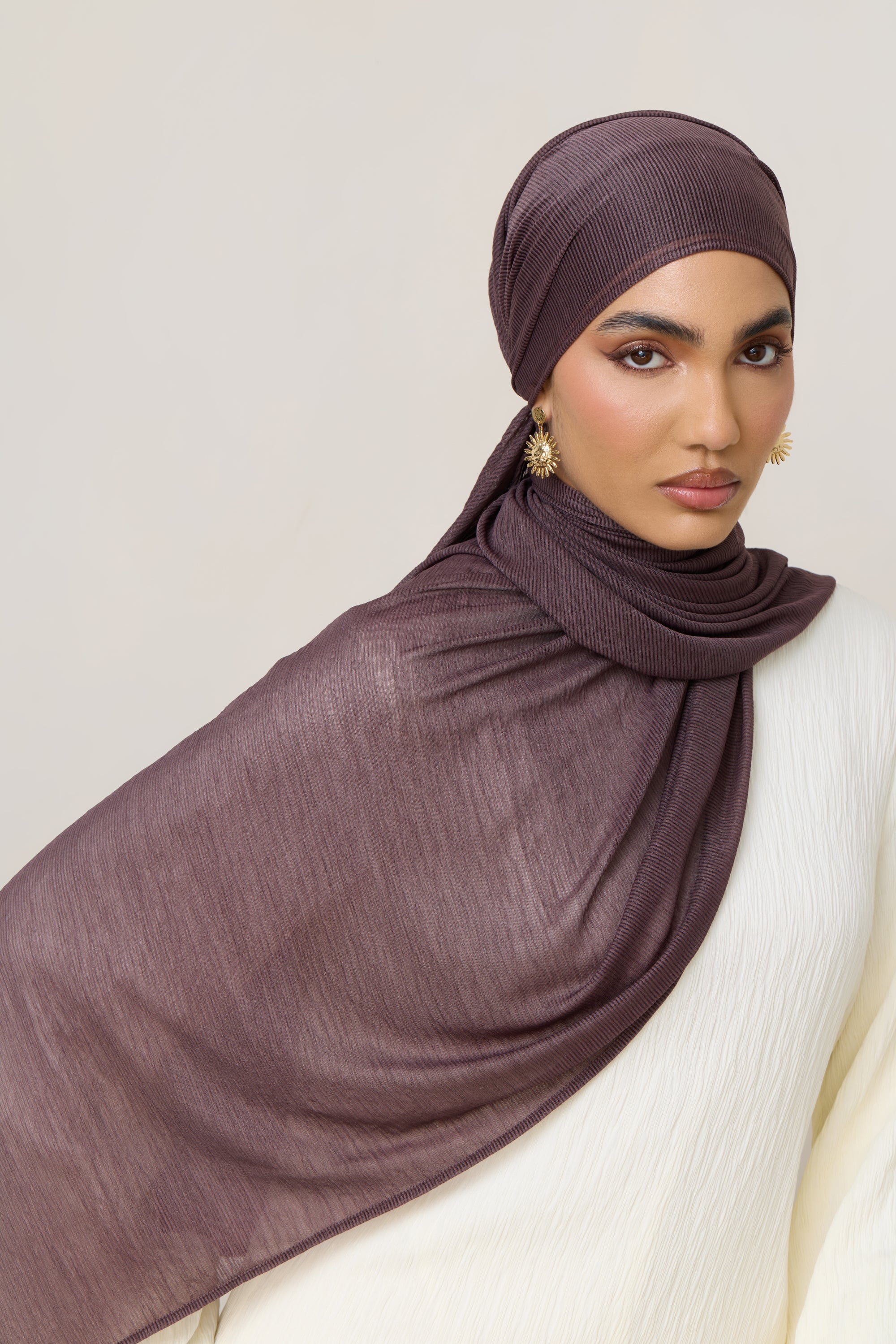 Stretch Stripe Hijab - Plum Hijabs Veiled 