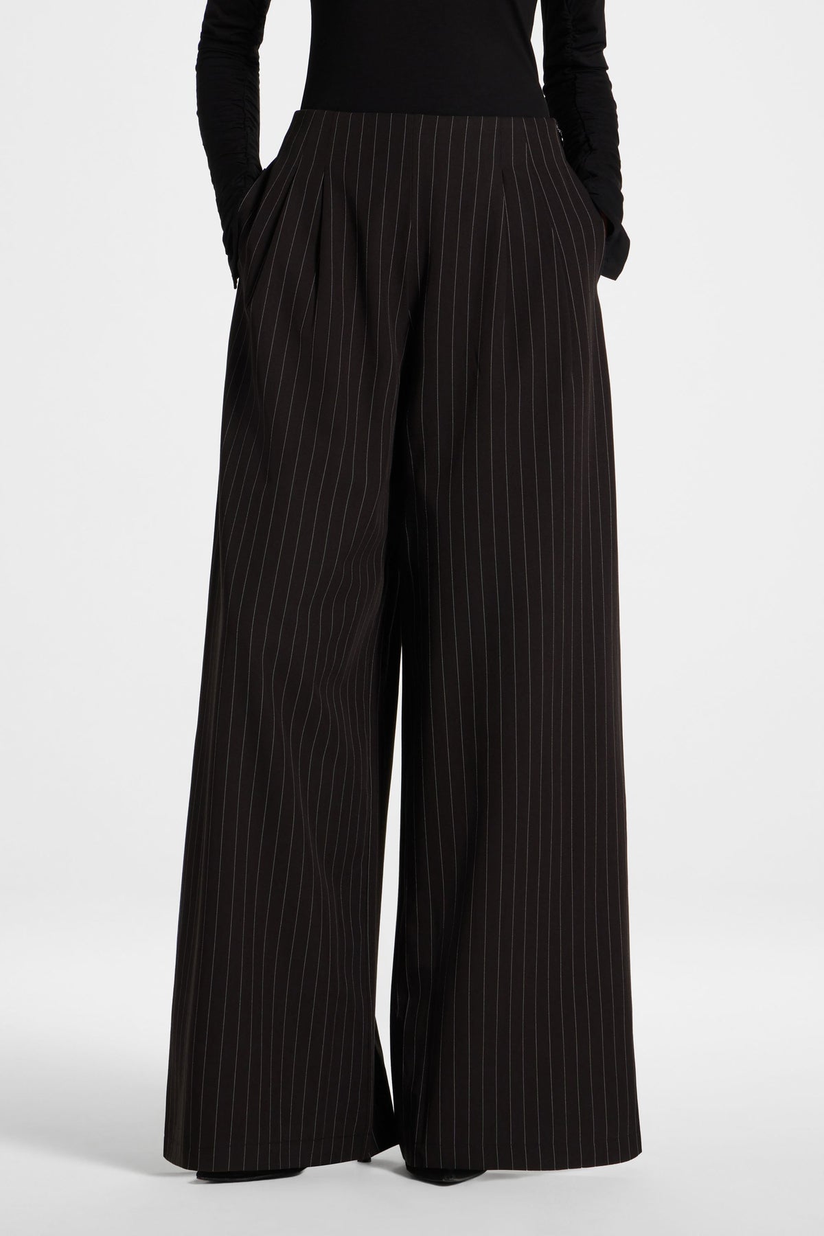 Stripe Pleat Wide Leg Pant - Black Pants Veiled 