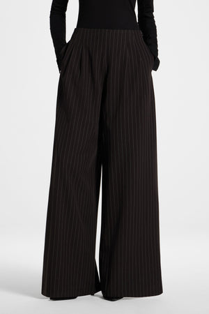 Stripe Pleat Wide Leg Pant - Black