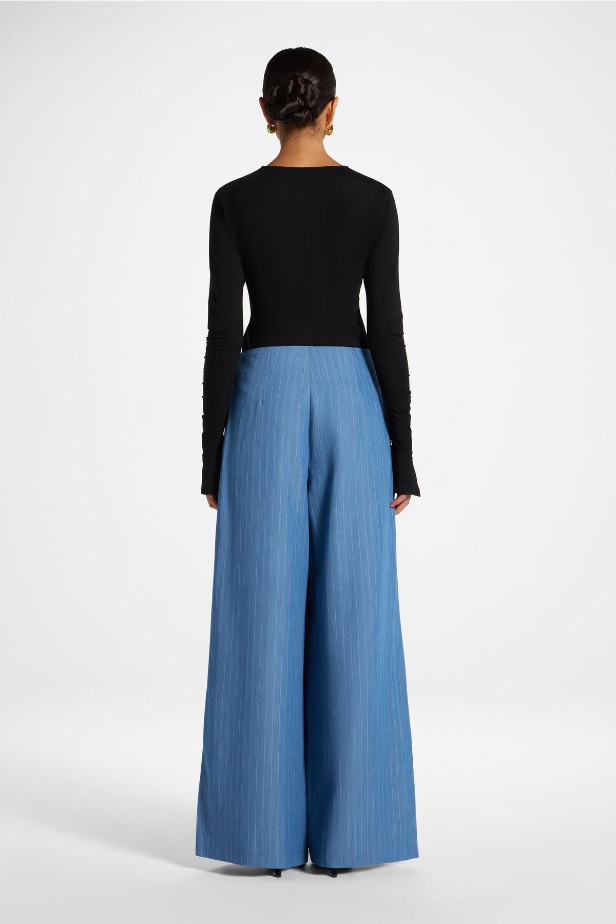 Stripe Pleat Wide Leg Pant - Denim Pants Veiled 