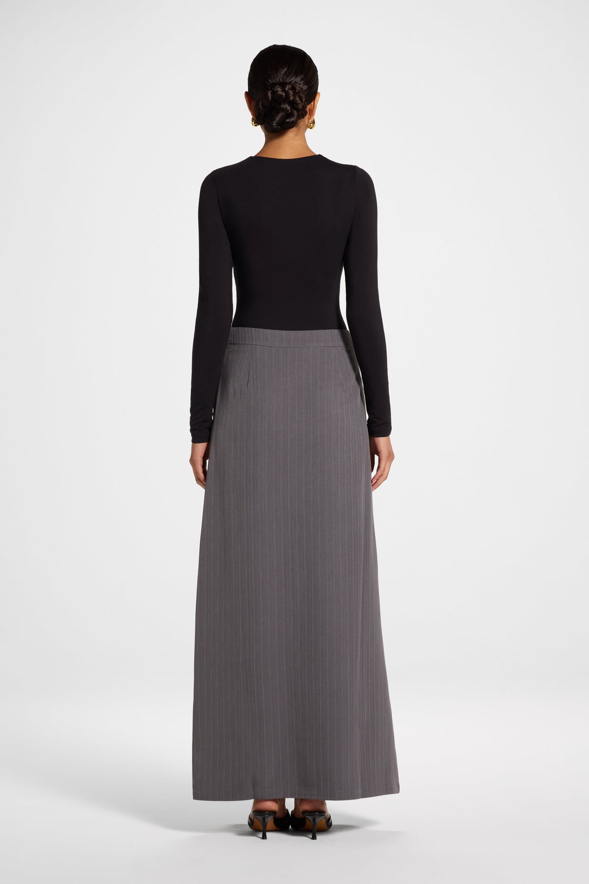 Stripe Side Pleat Skirt - Charcoal Bottoms Veiled 