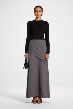 Stripe Side Pleat Skirt - Charcoal