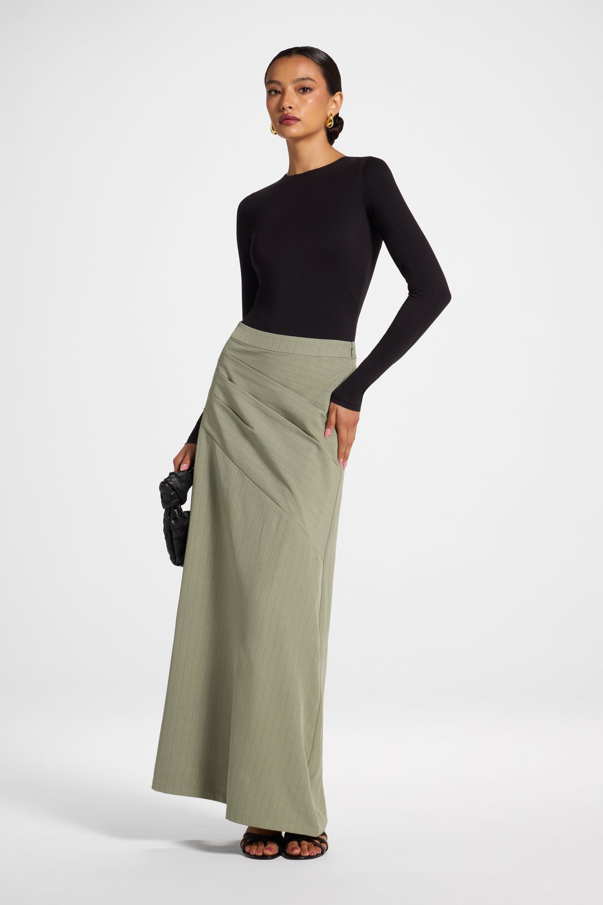 Stripe Side Pleat Skirt - Sage Bottoms Veiled 