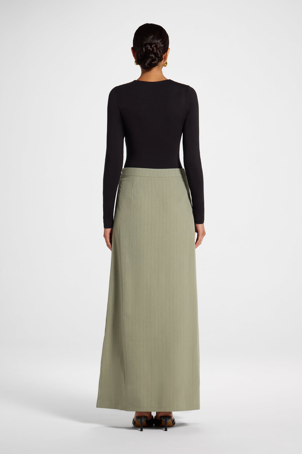 Stripe Side Pleat Skirt - Sage Bottoms Veiled 